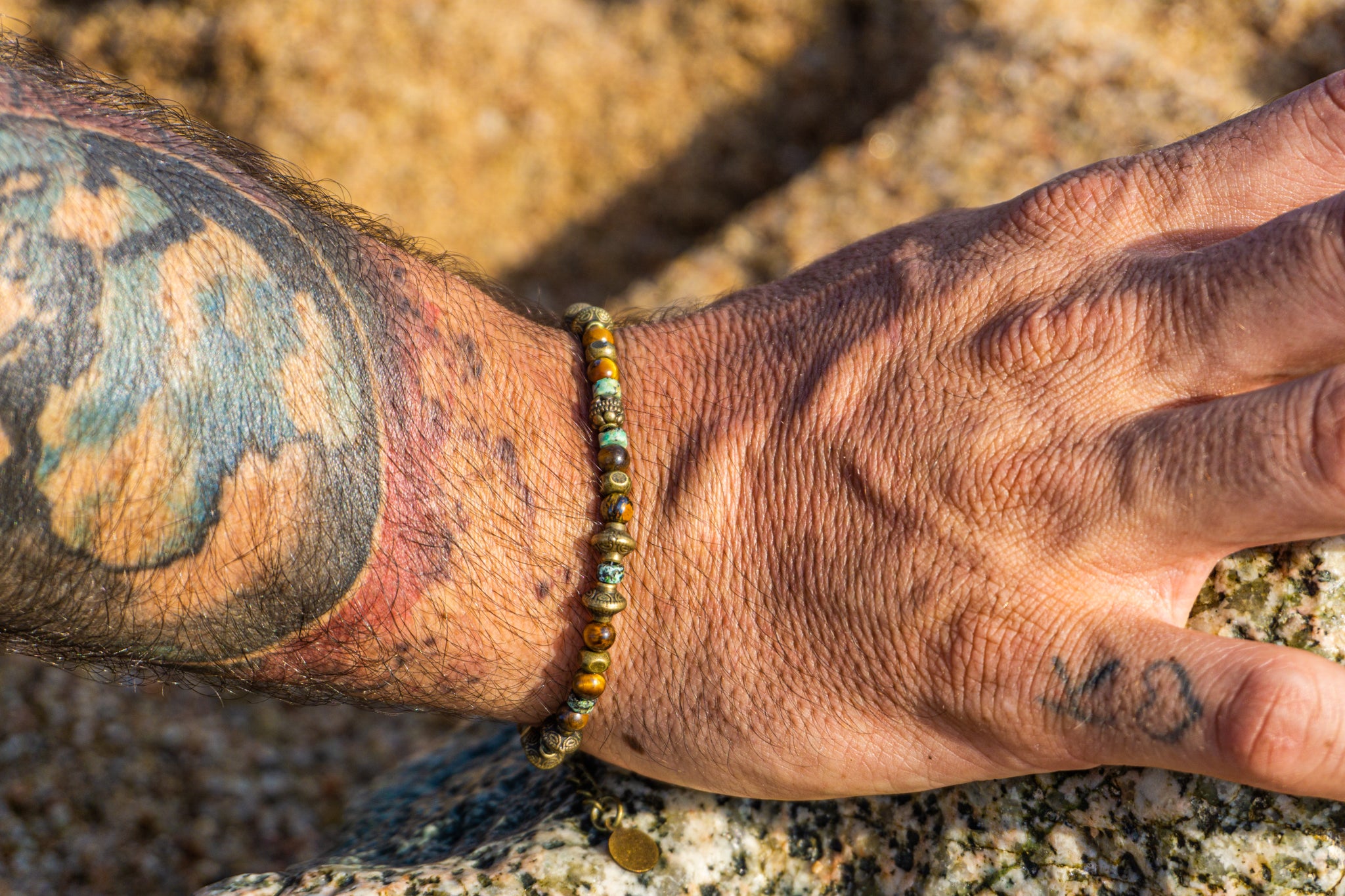 mens tiger eye and green jasper gemstone bracelet- wander jewellery