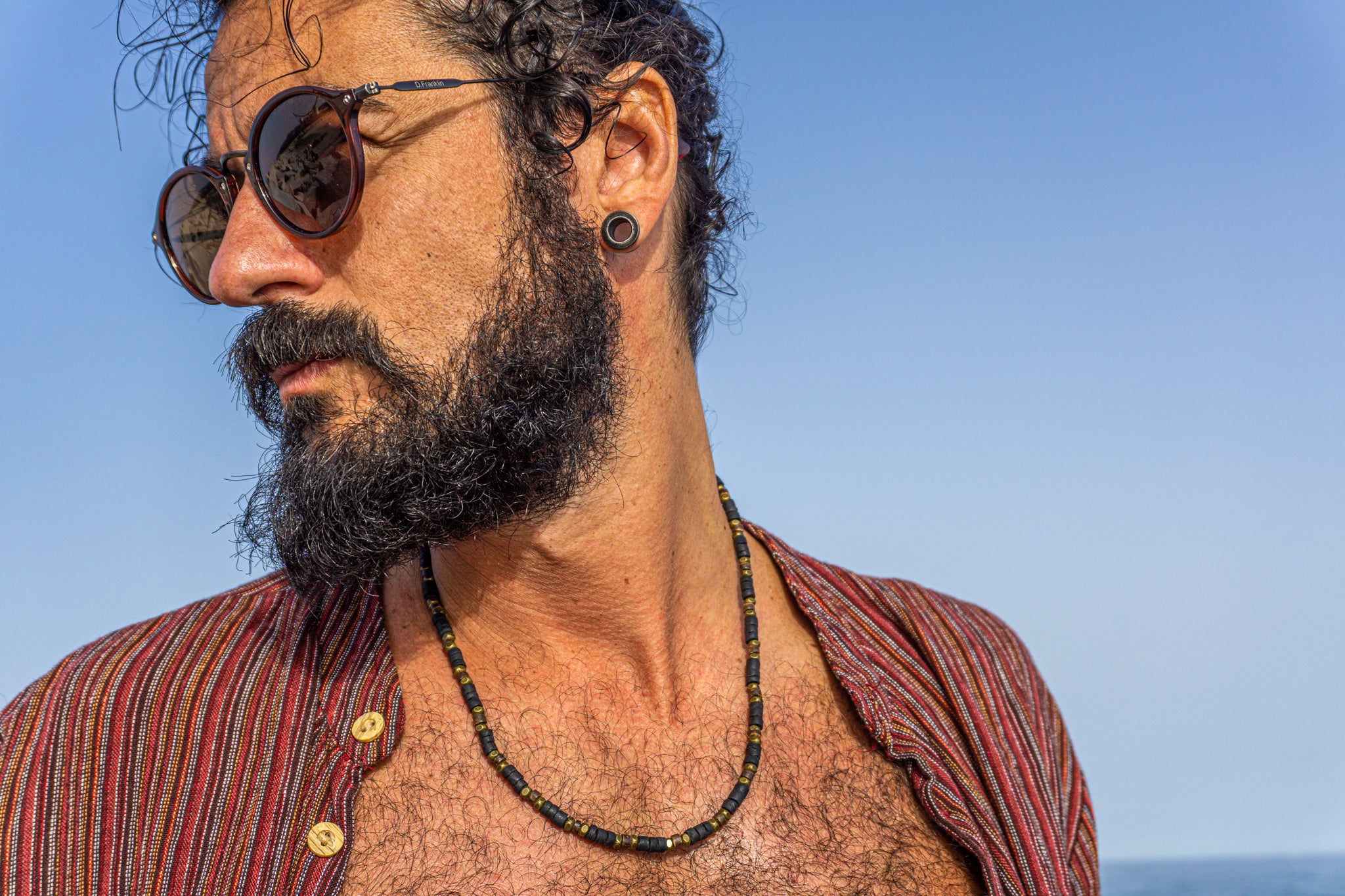 mens black and brown coconut surfer necklace- wander jewellery