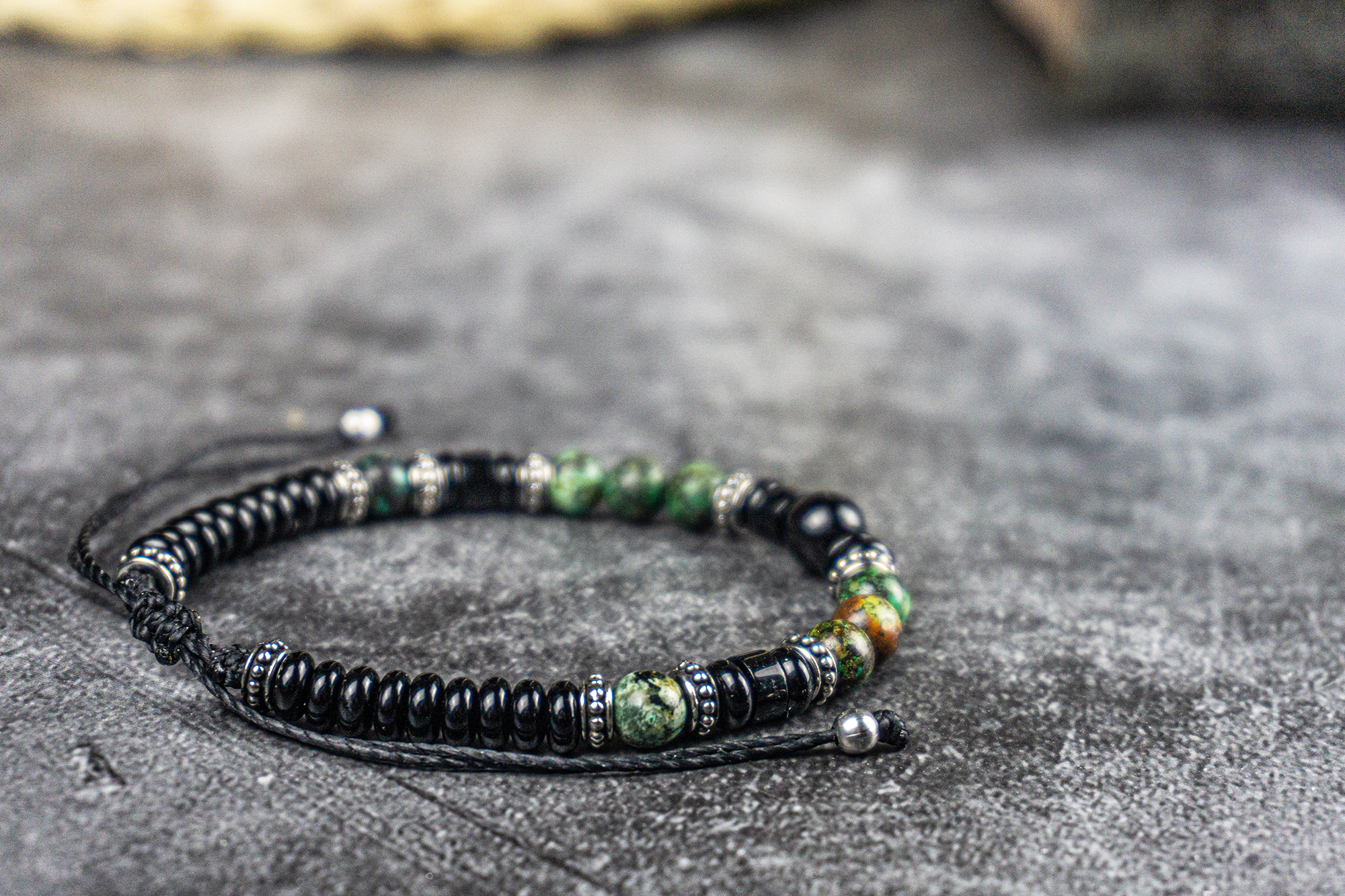 black onyx and green african turquoise beaded bracelet for men