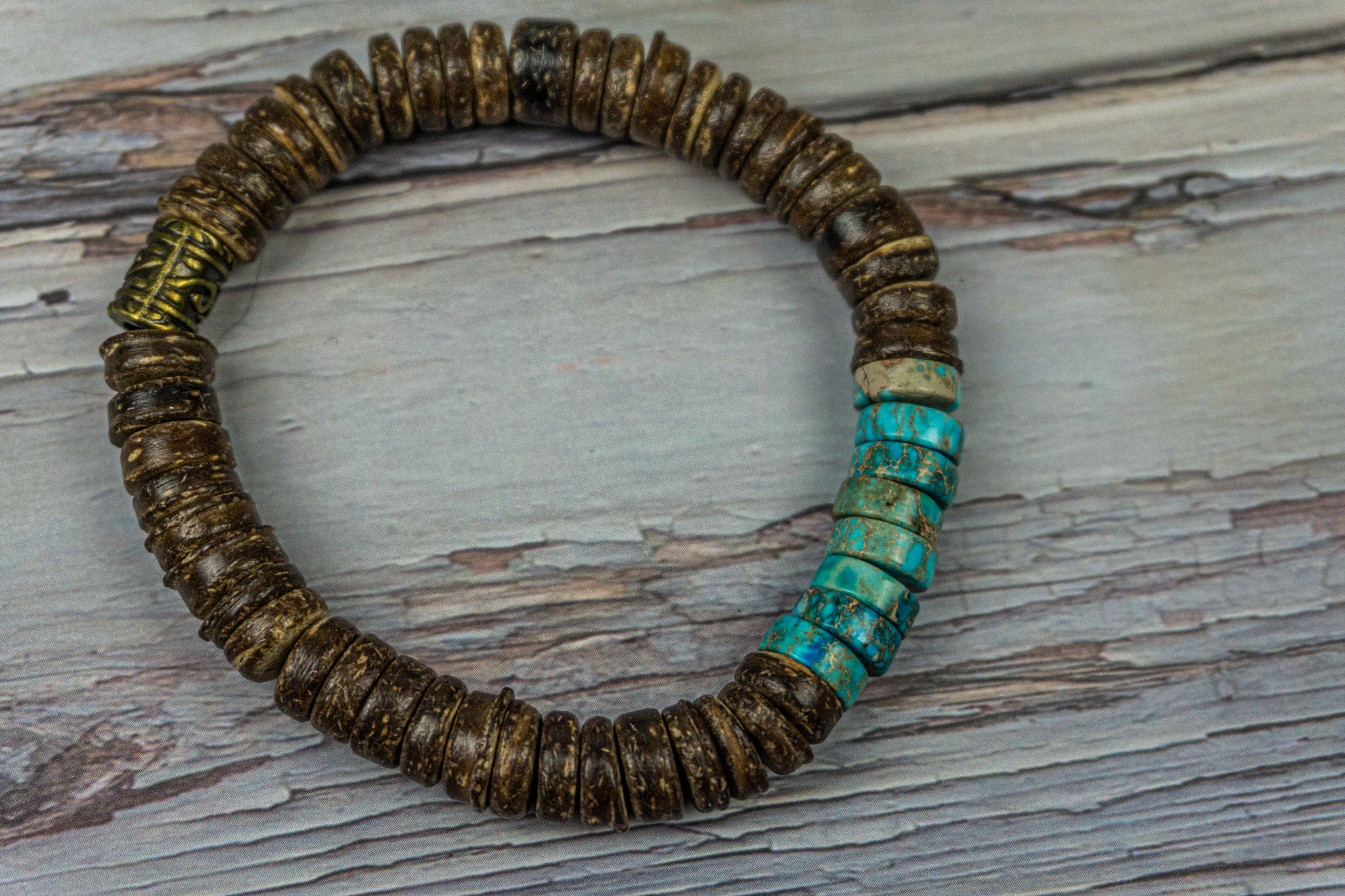 coconut shell and imperial jasper gemstone bracelet for men- wander jewellery