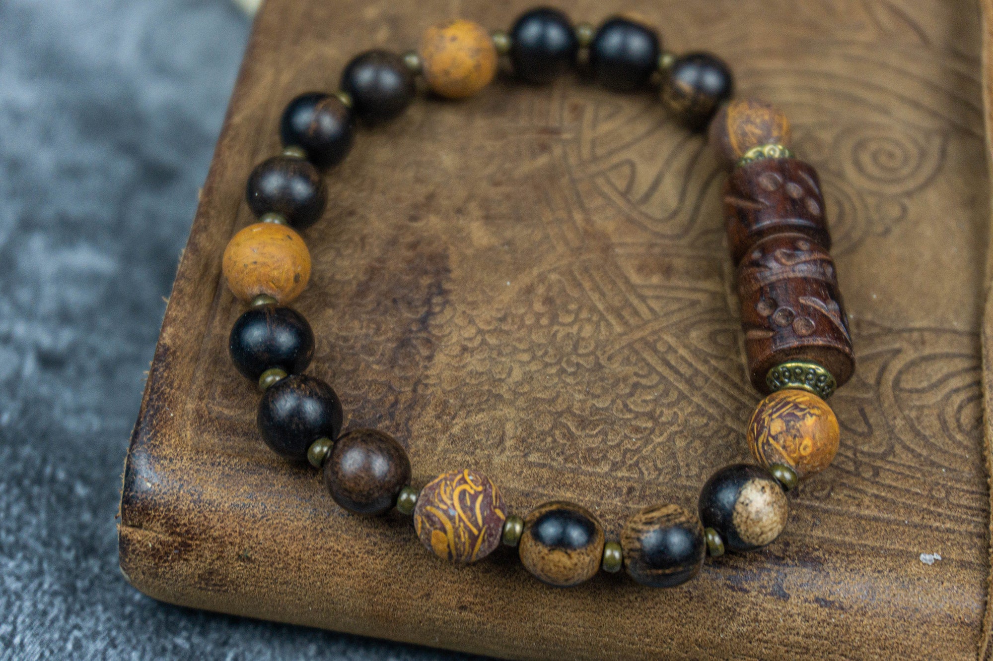 Mens wooden boho hippie bracelet