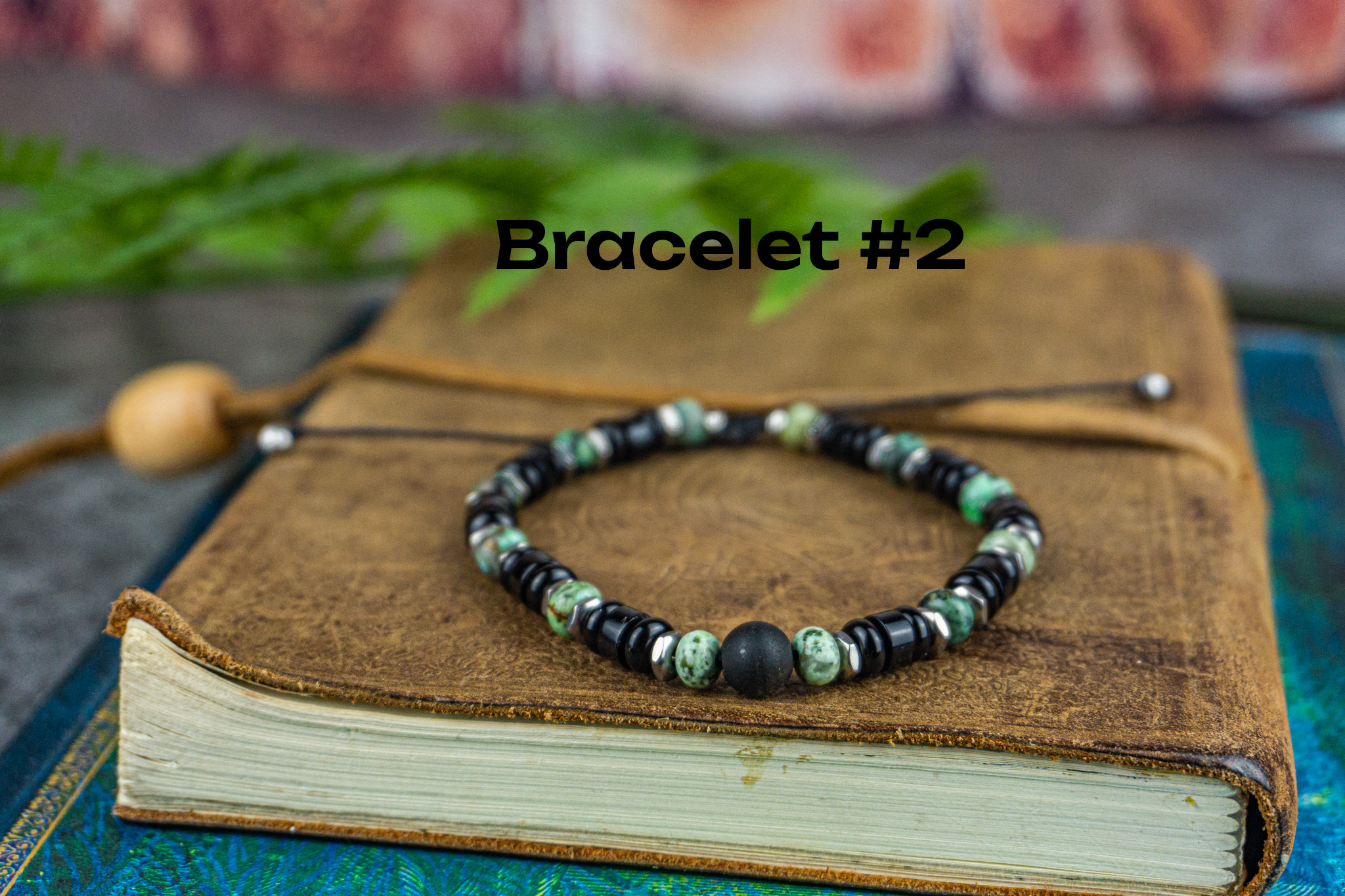 black onyx obsidian and green african turquoise jasper beaded bracelet - wander jewellery
