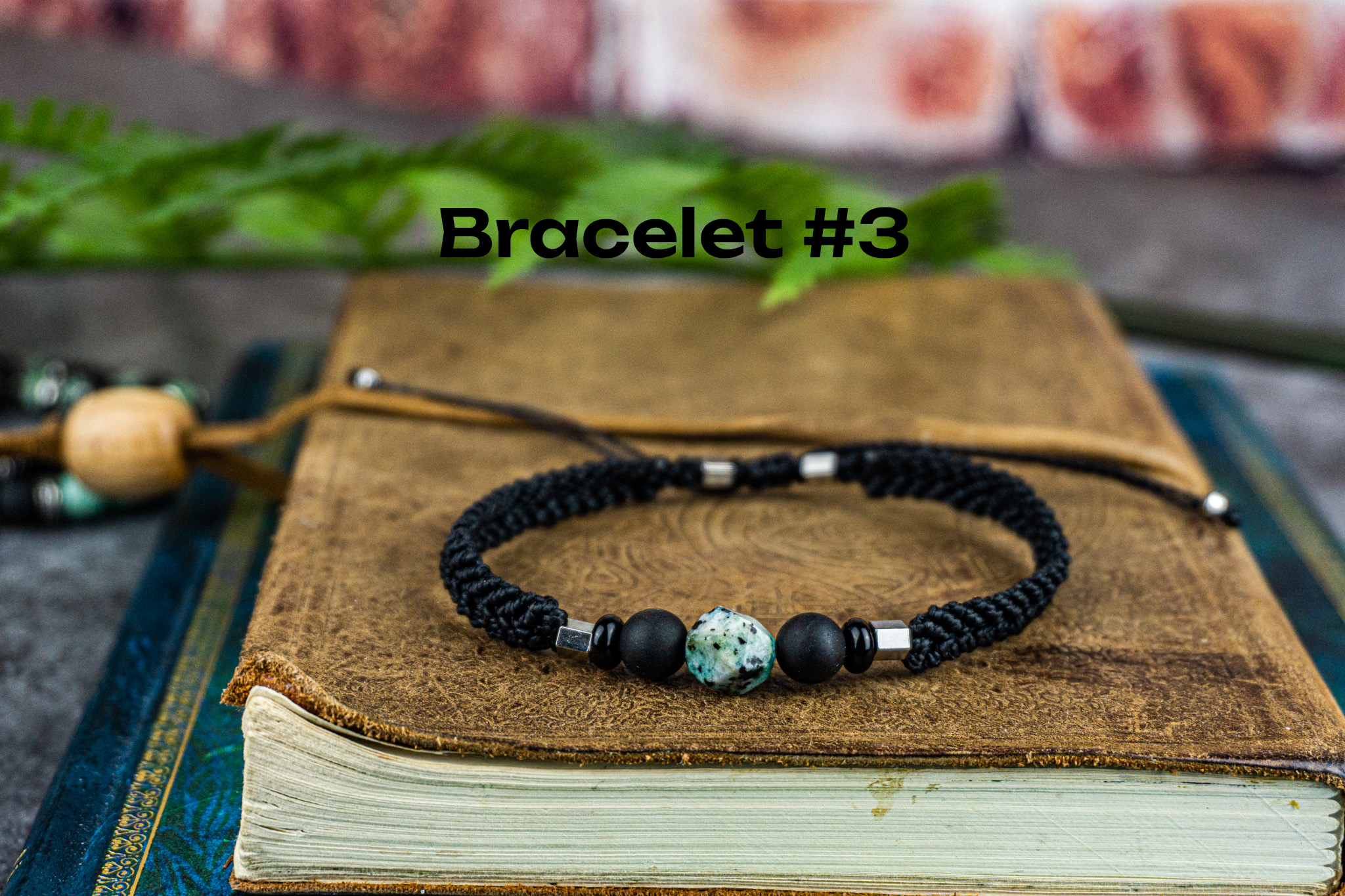 black macrame bracelet with kiwi jasper gemstone - wander jewellery