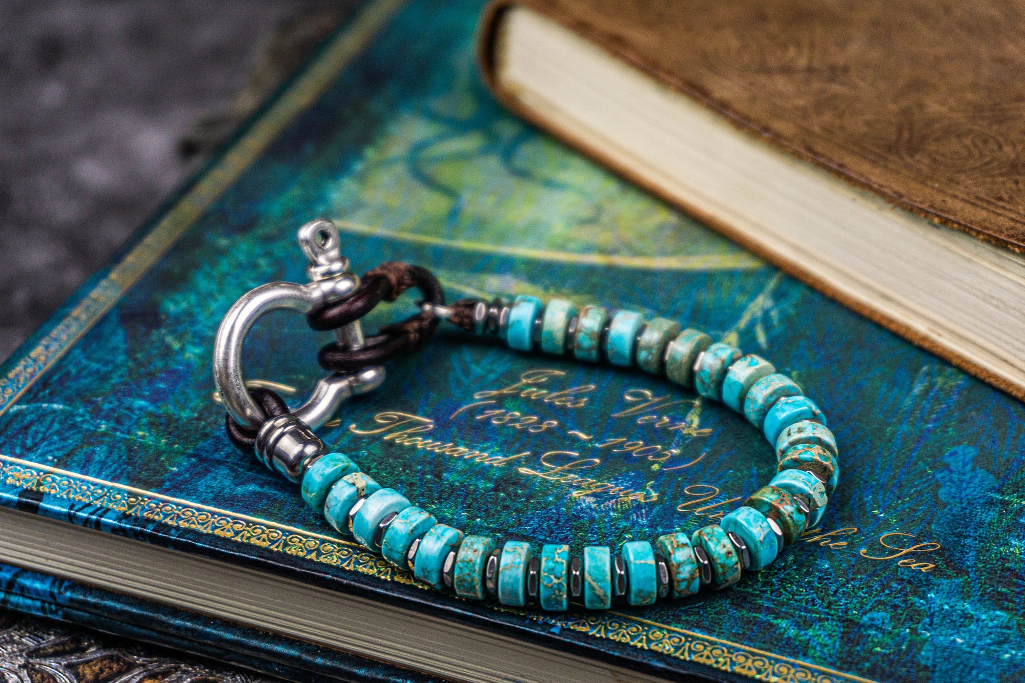Turquoise Beaded Leather Bracelet With Turquoise Stone Imperial