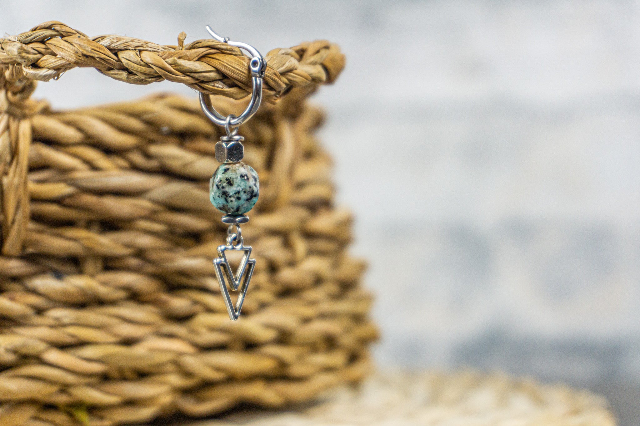 Gemstone single hoop earring for men