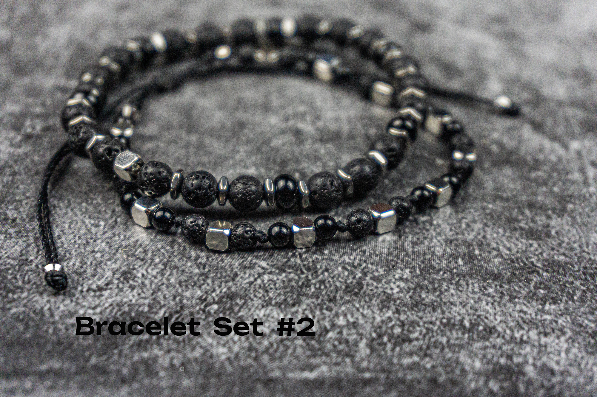 all black onyx and lava stone beaded bracelet set of 2