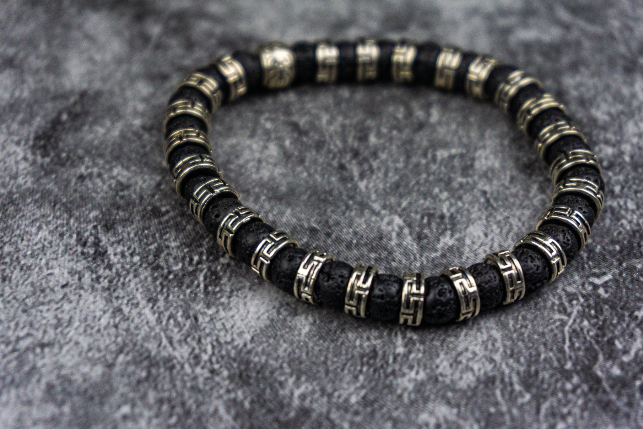 black lava stone 6mm beads with silver color spacer beads