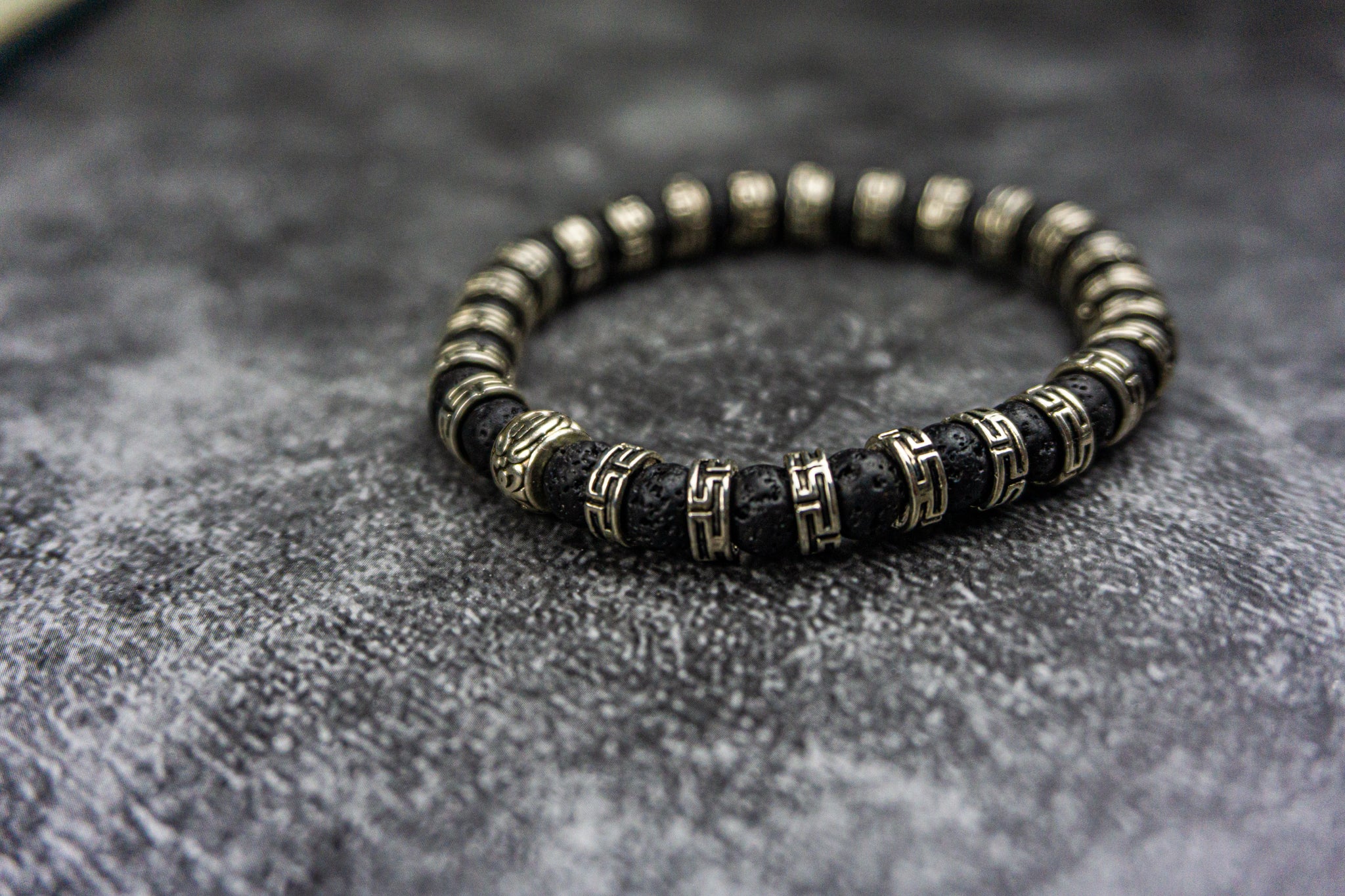 black lava stone 6mm beads bracelet with metal silver color spacer beads