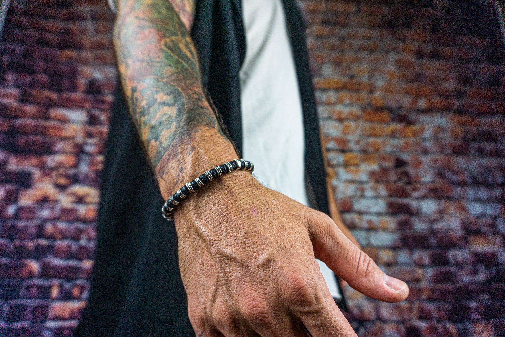 black lava stone 6mm beads with metal silver color spacer beads