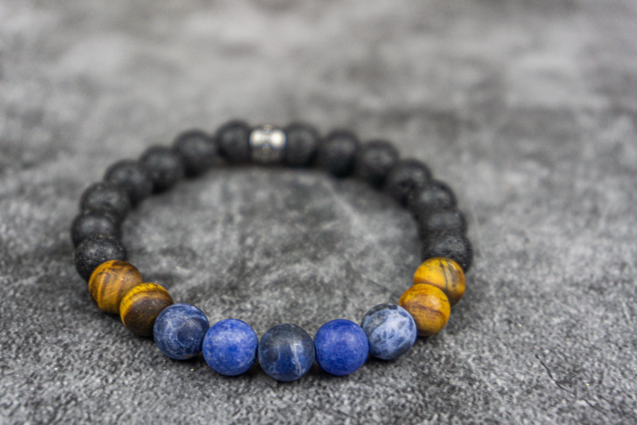 bracelet made of lava stone tiger eye sodalite