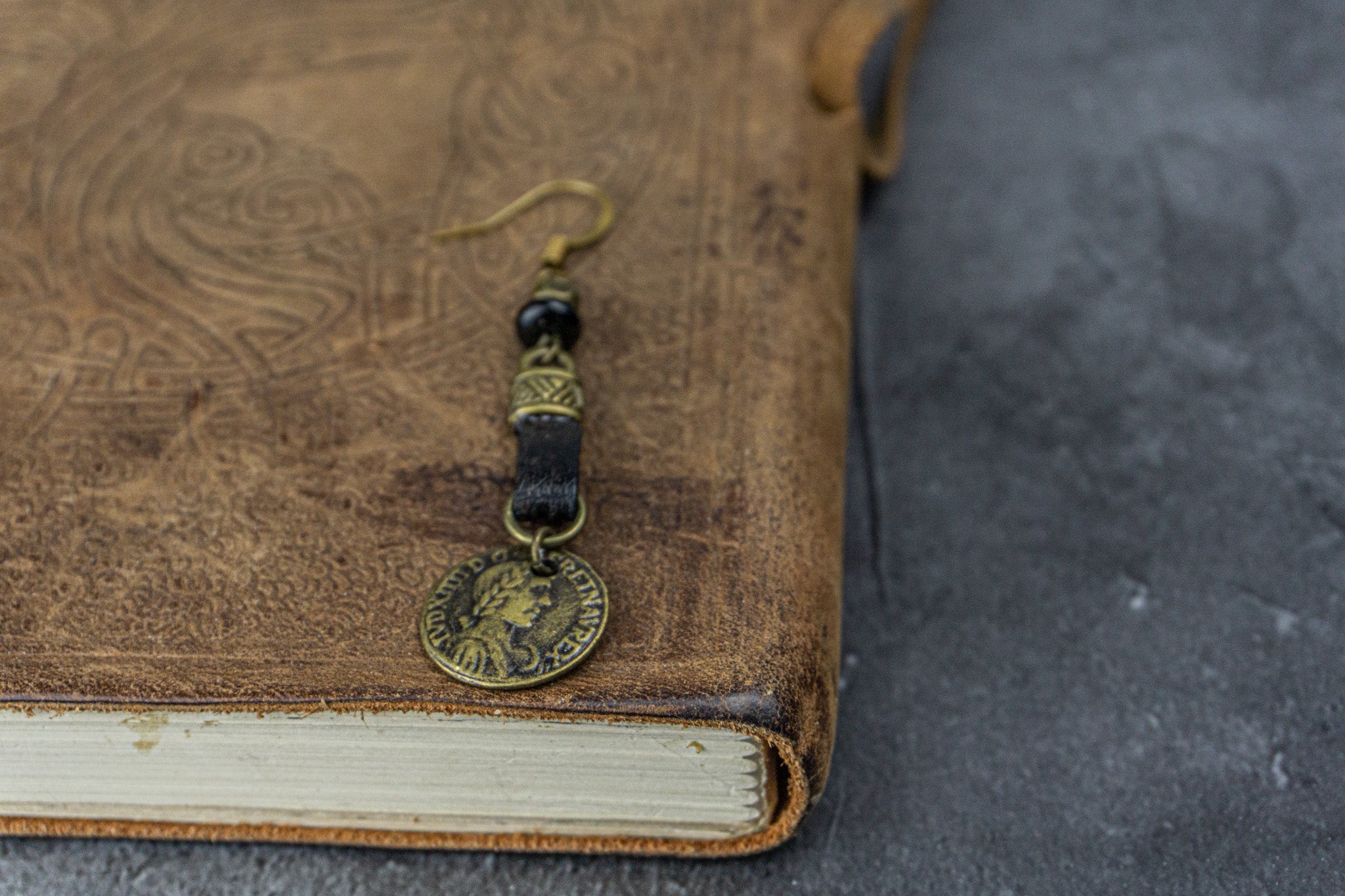 hook earring with dangling coin for men