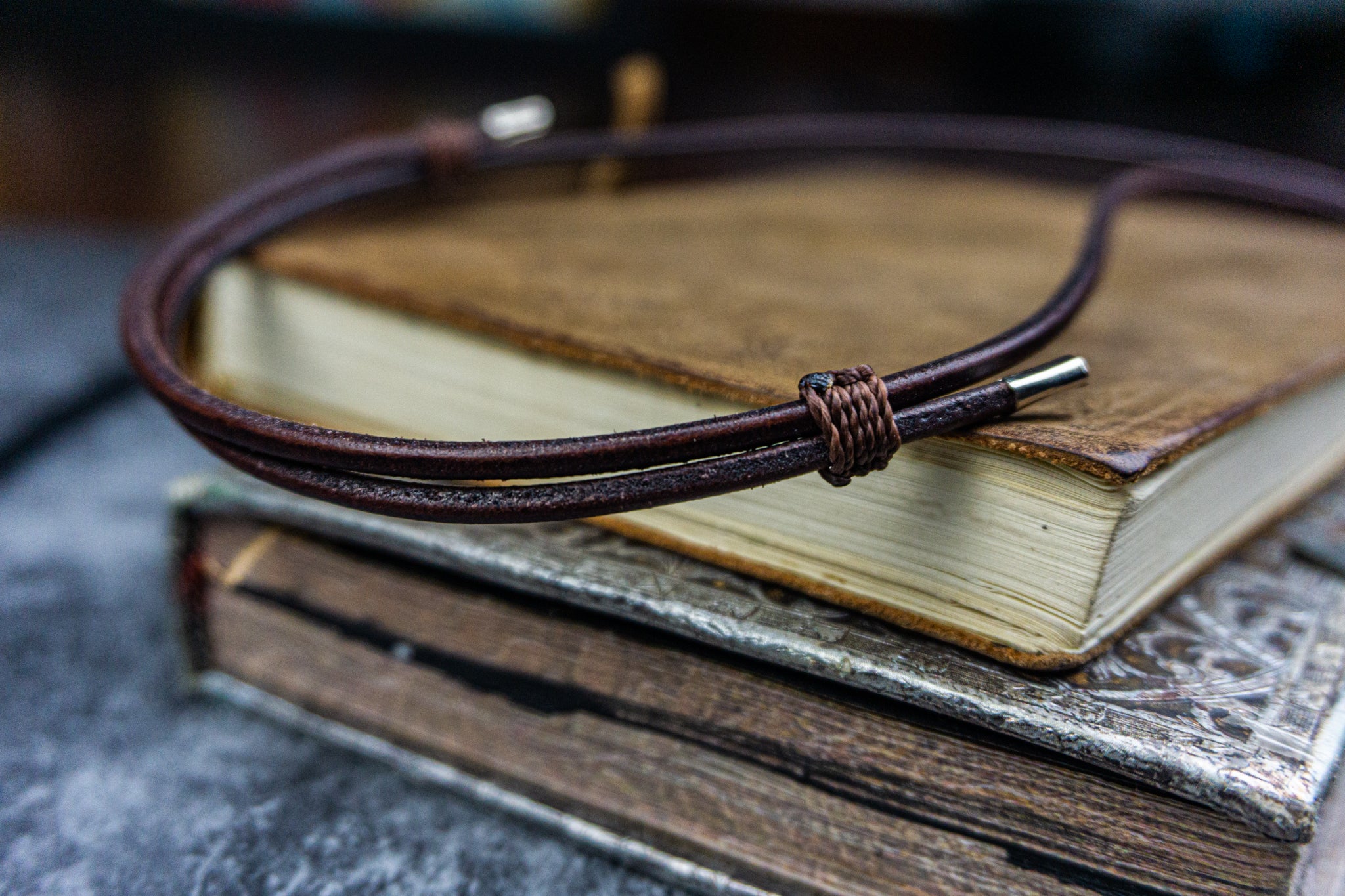 details of the back of the leather necklace