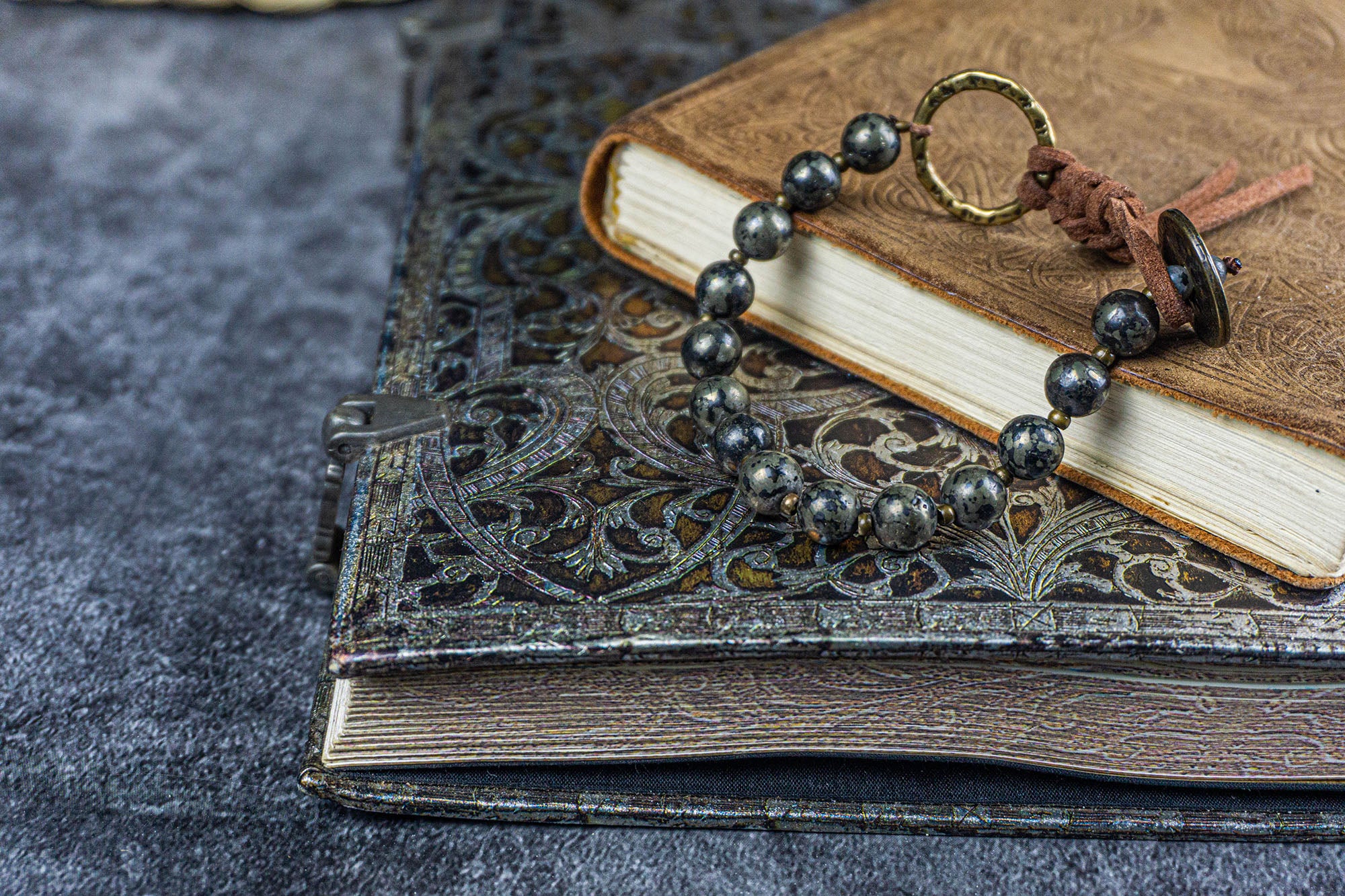 ancient coin leather pyrite gemstone beaded bracelet men