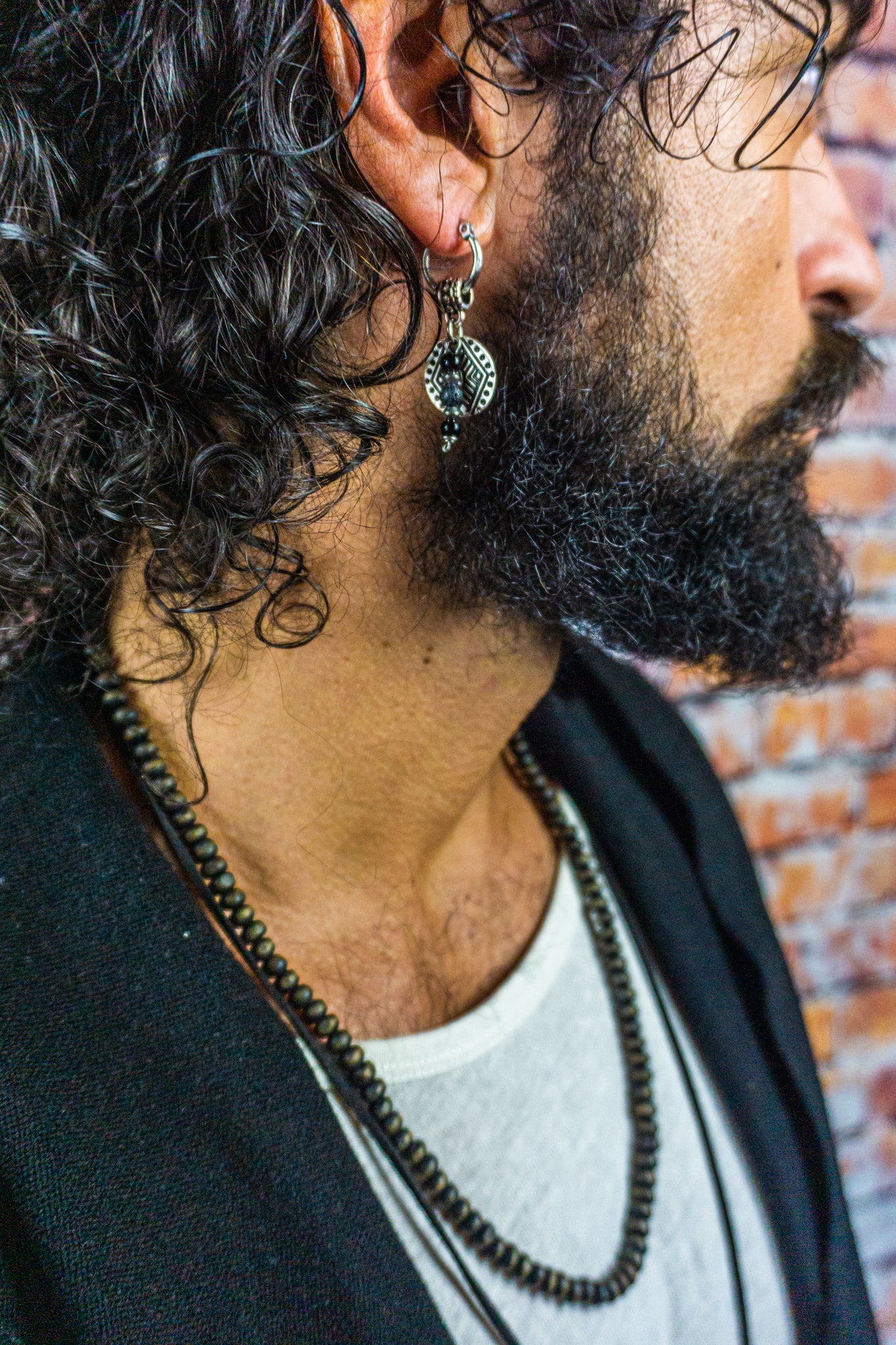 SIlver Tribal Coin Dangle Hoop Earring