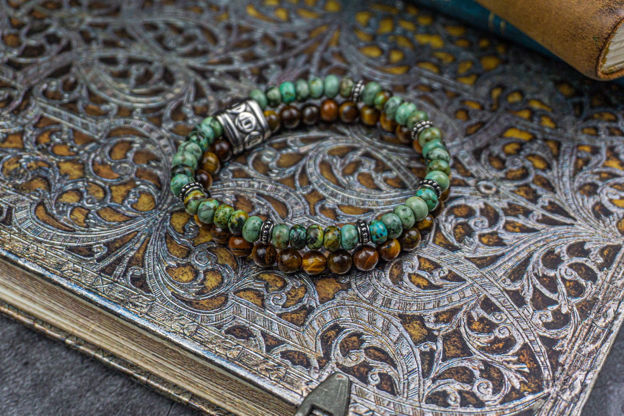 tiger eye and turquoise double gemstone bracelet set- wander jewellery