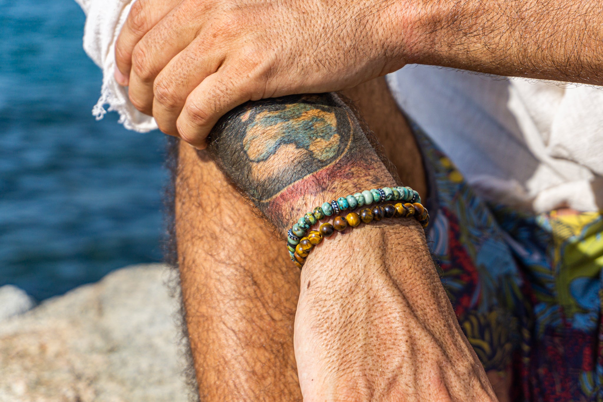 mens double gemstone bracelet set of 2- wander jewellery