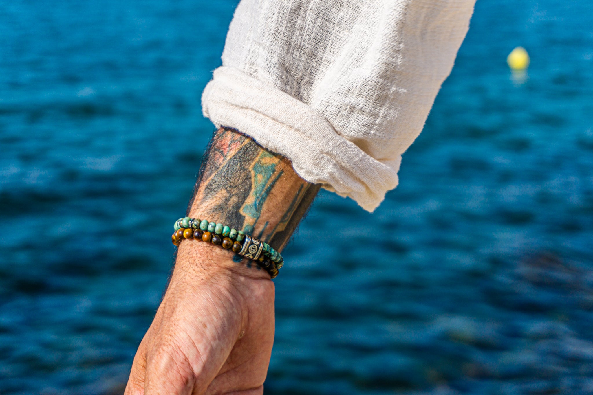 mens tiger eye and turquoise double gemstone bracelet- wander jewellery