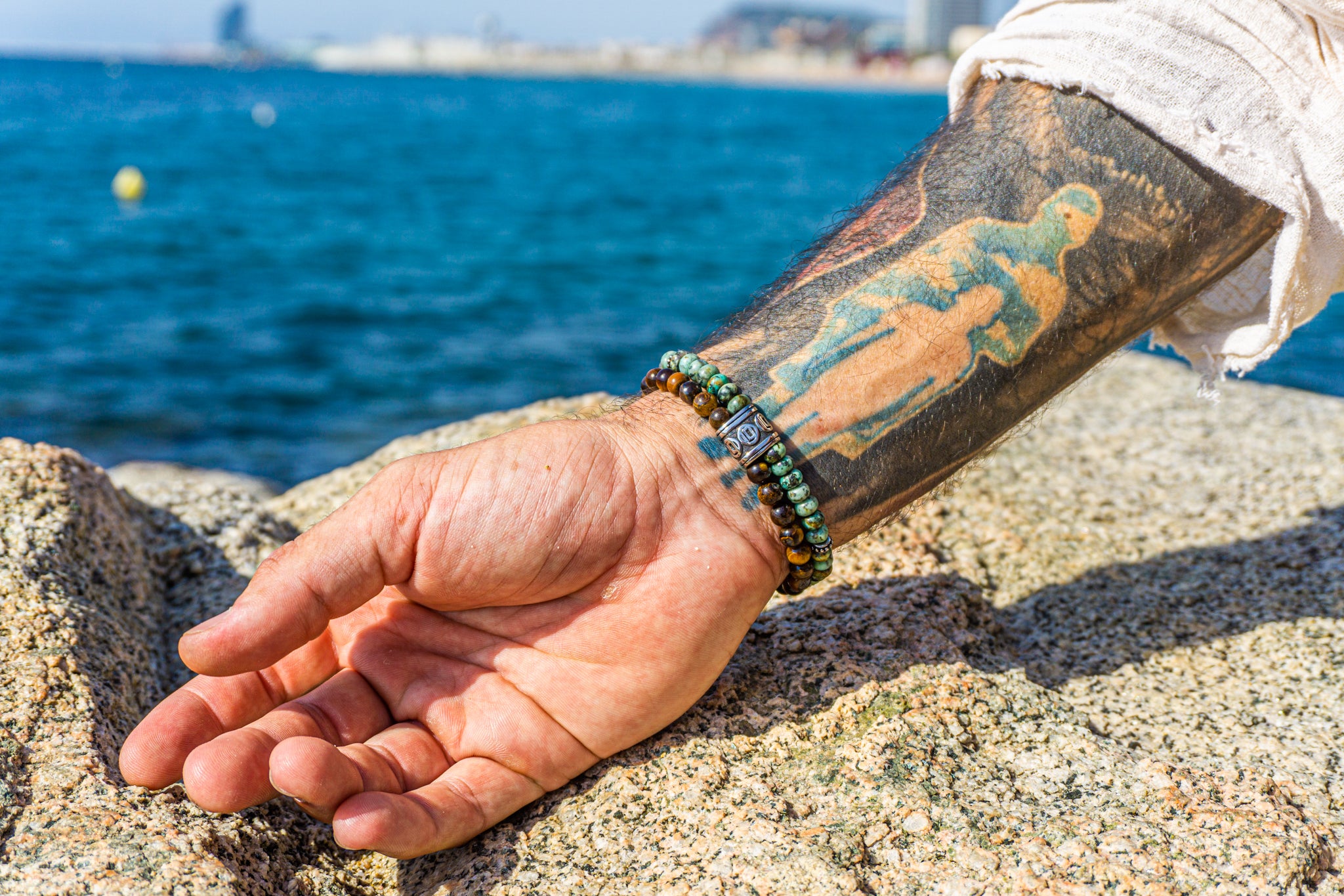 mens tiger eye and jasper double gemstone bracelet- wander jewellery