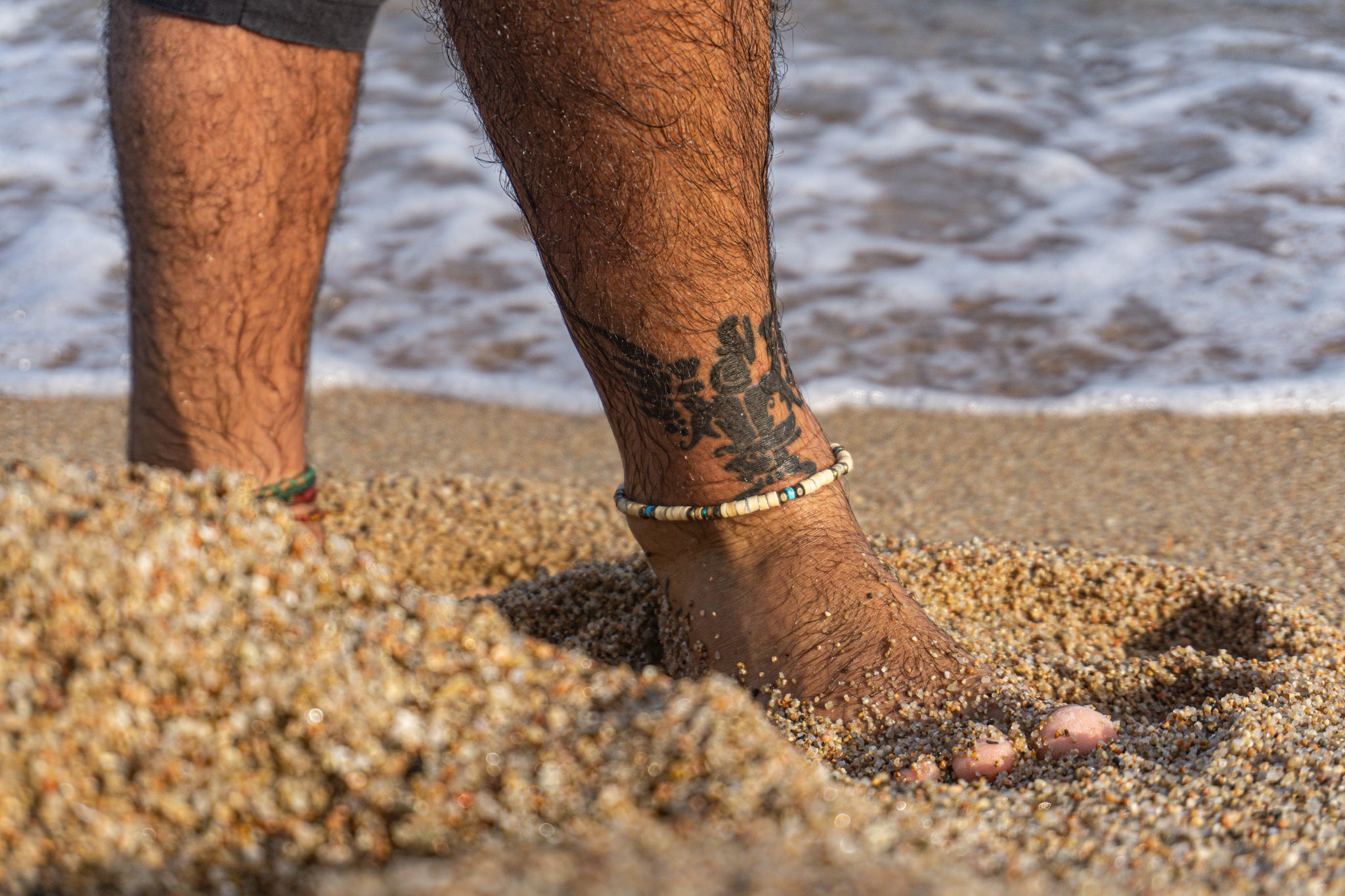 mens white coconut and turquoise beads anklet- wander jewellery