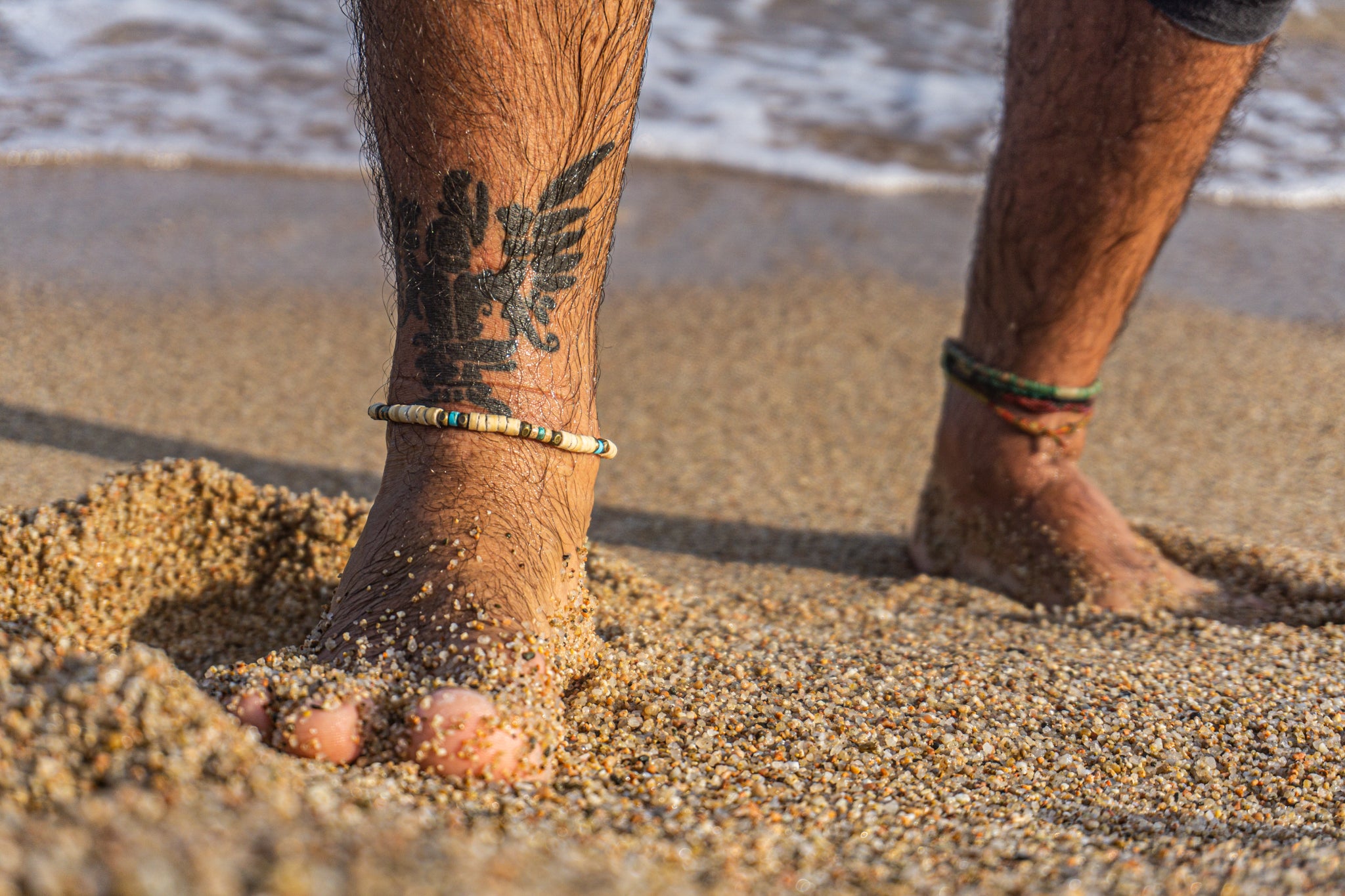 white coconut and turquoise beads anklet for men- wander jewellery