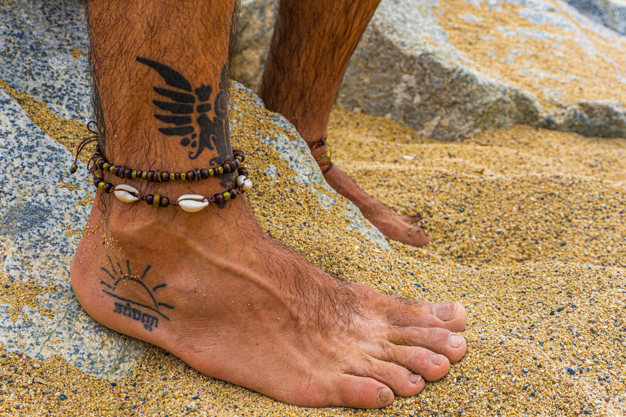 mens double coconut wood and shell anklet set- wander jewellery