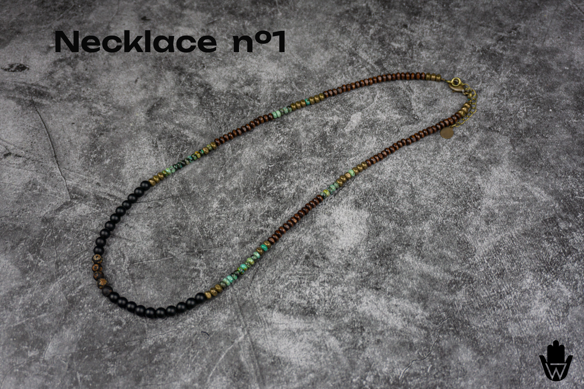 long beaded necklace made of gemstone and wooden beads- wander jewellery 