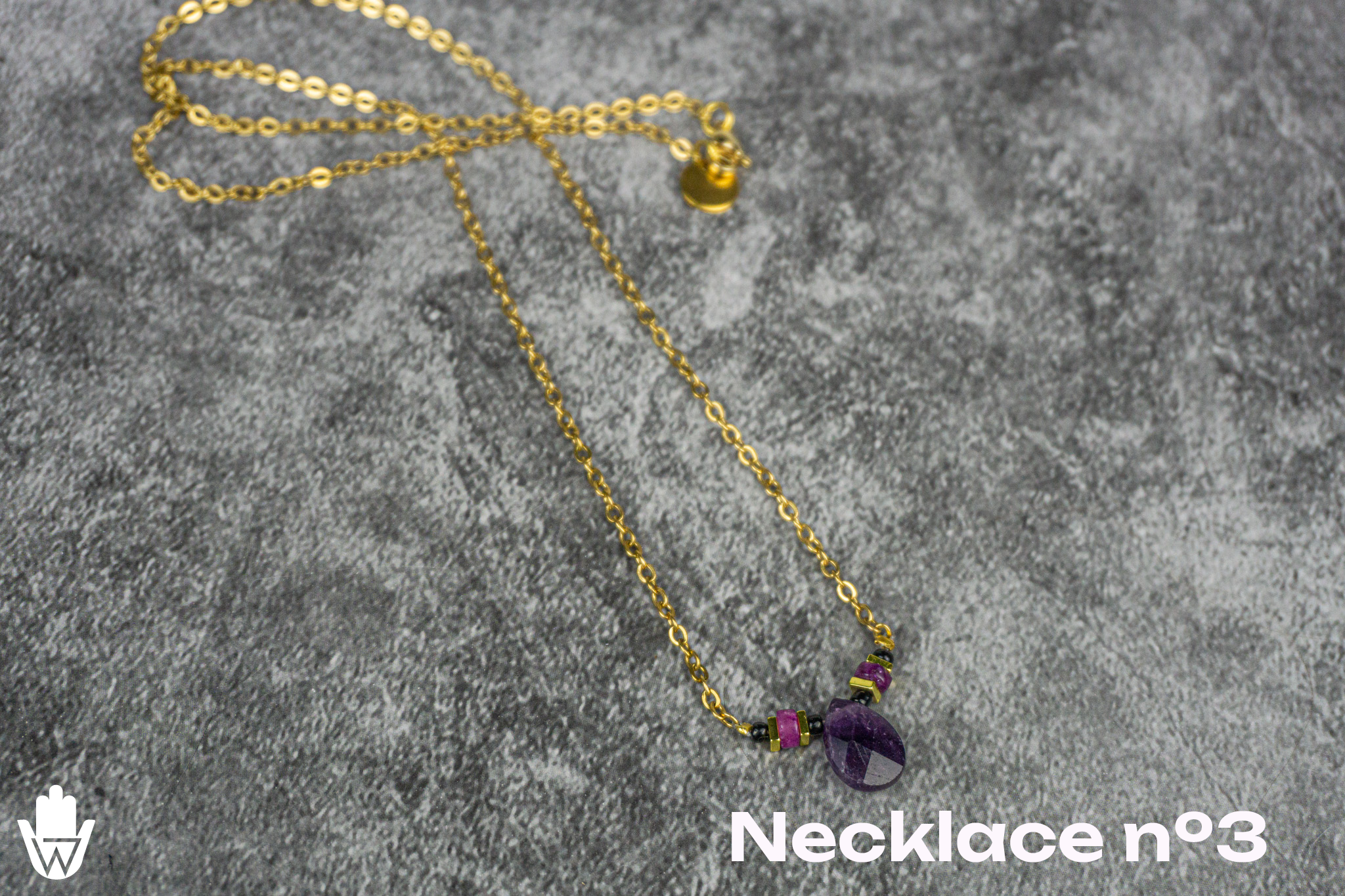 stainless steel golden chain with amethyst gemstone pendant - wander jewellery