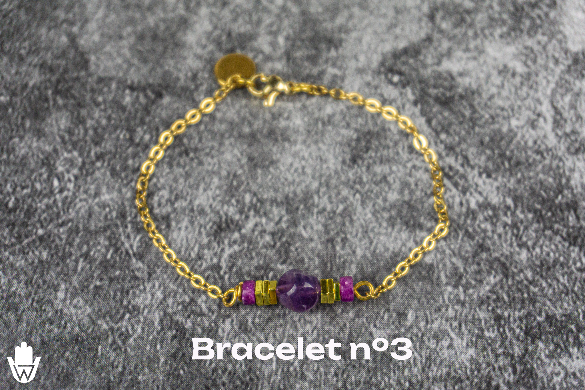 golden stainless steel chain with purple gemstone beads - wander jewellery