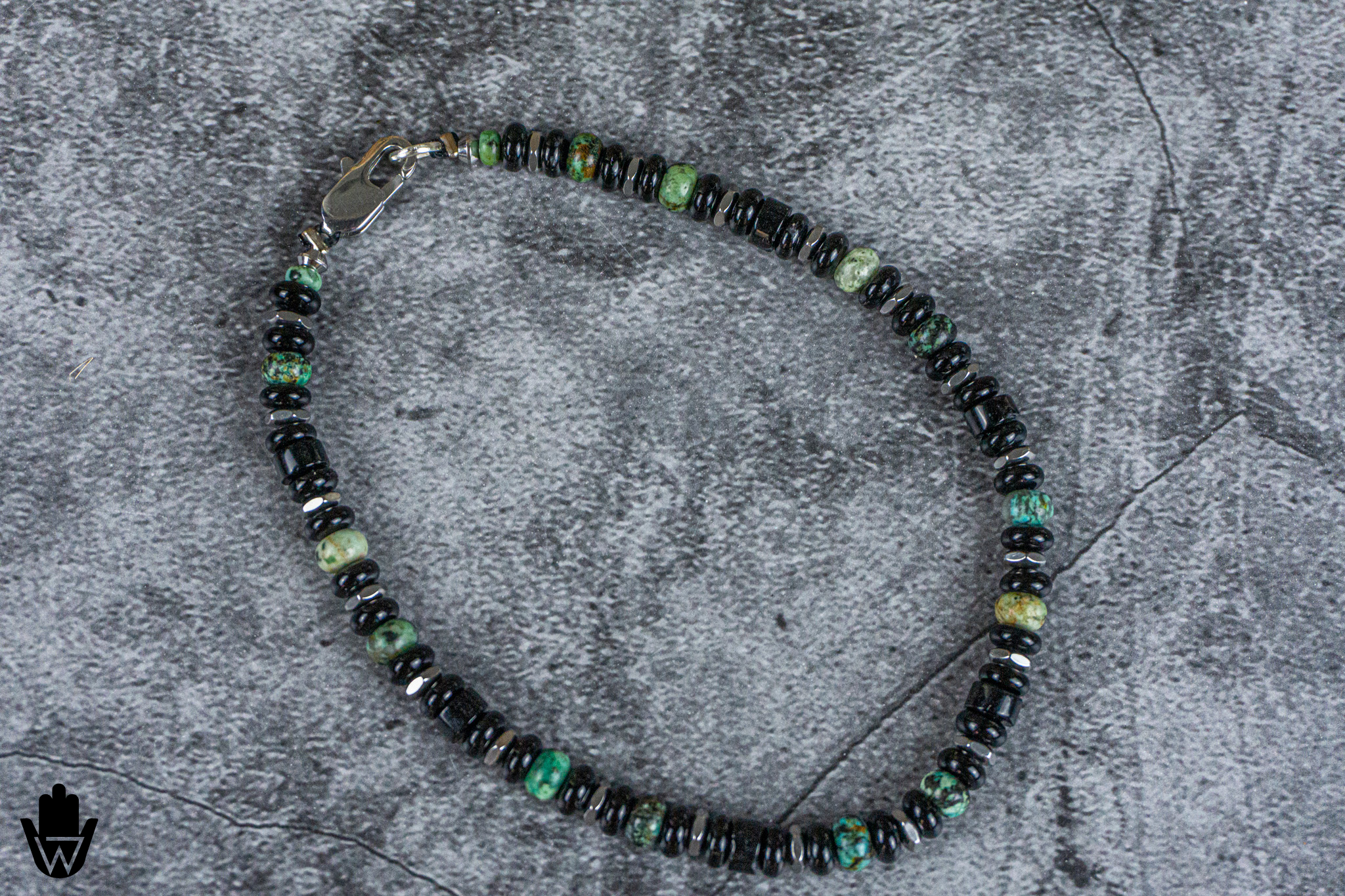 Black Onyx & Green Jasper Beaded Mens Choker Necklace