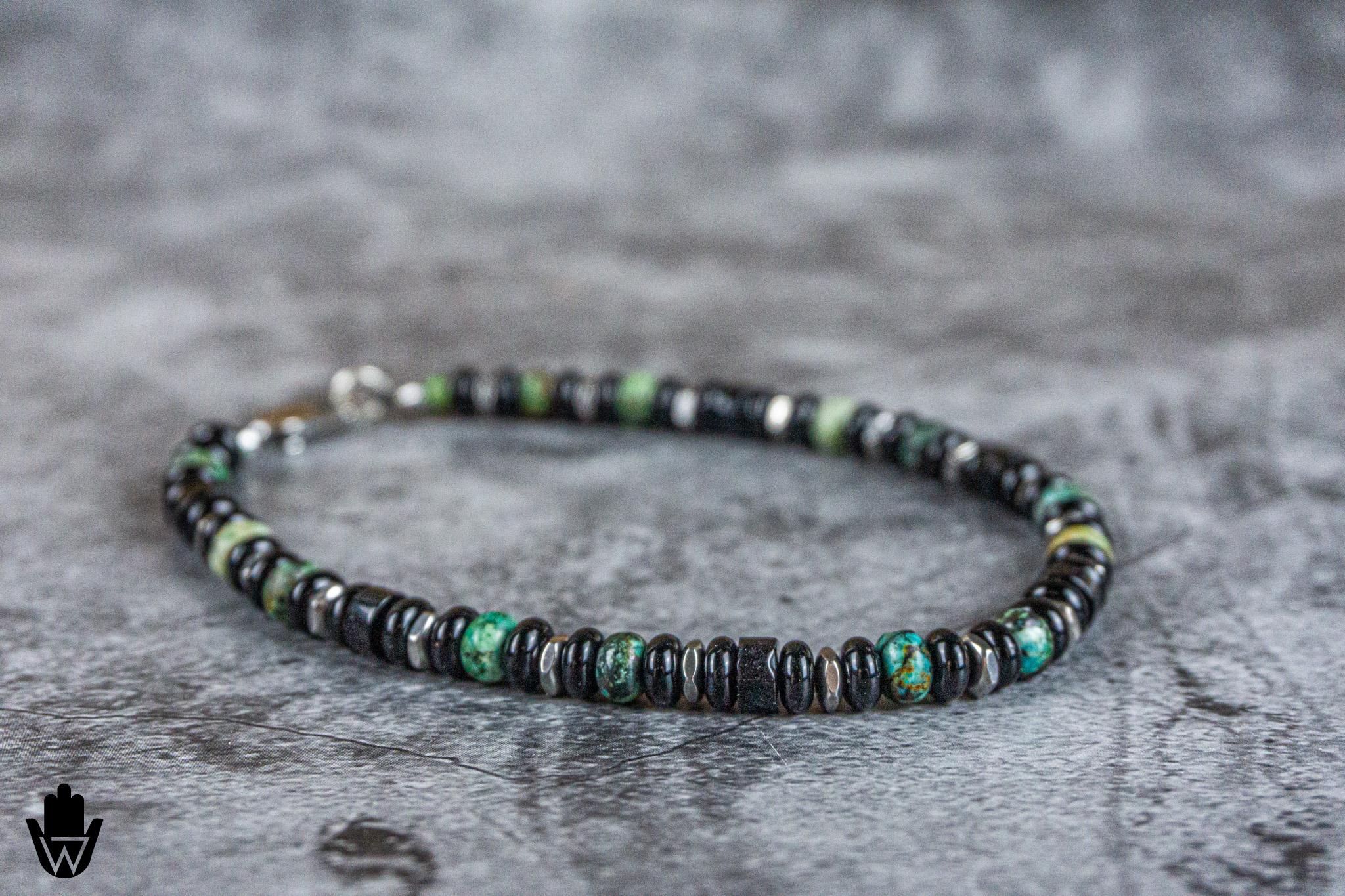 black onyx and gree jasper gemstone bead waterproof anklet- wander jewellery