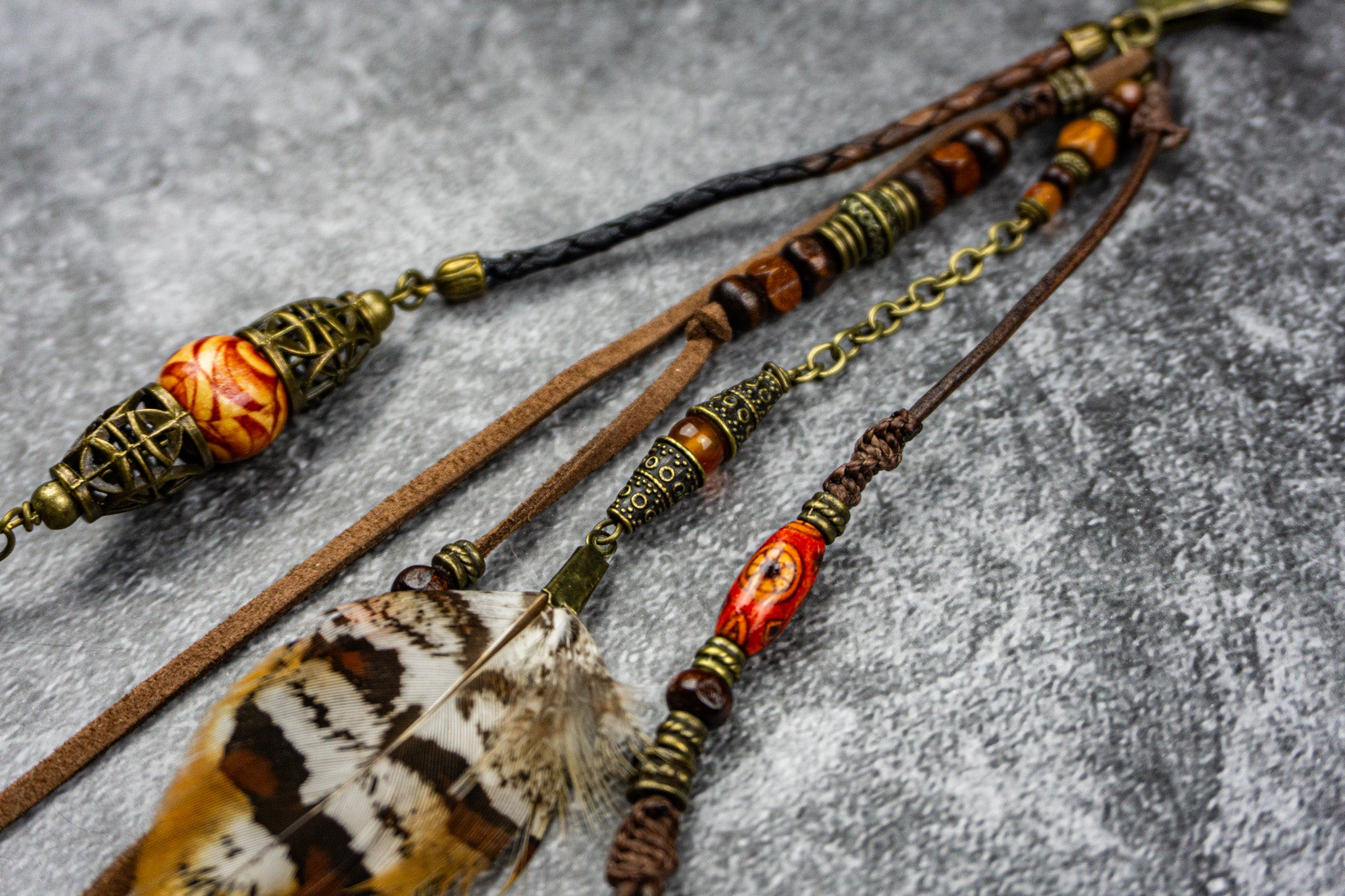 Boho Feather Leather Multiuse Clip- Keycahin- Bag & Guitar Accessory