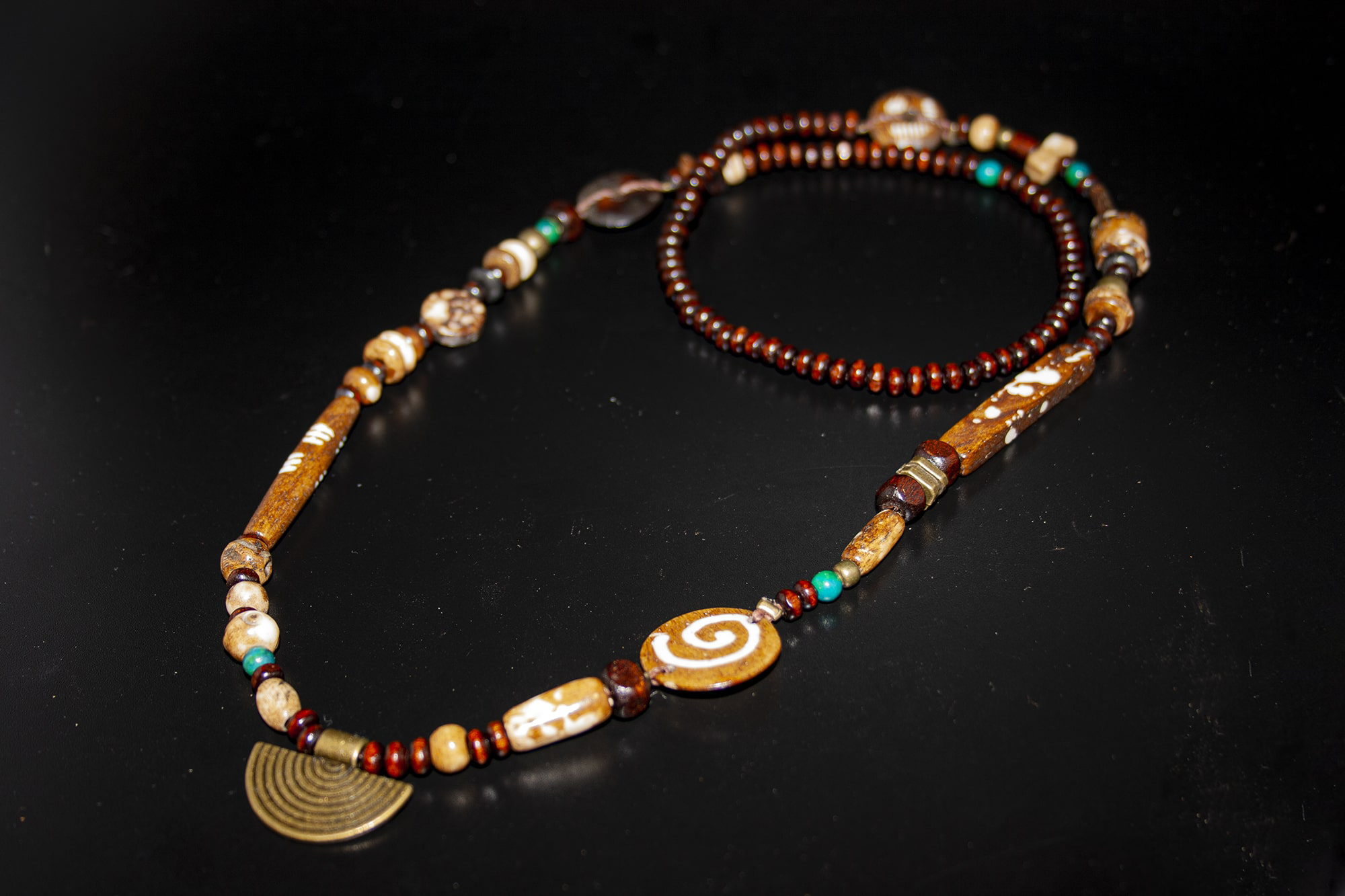 one of a kind tribal wooden bead long necklace- wander jewellery