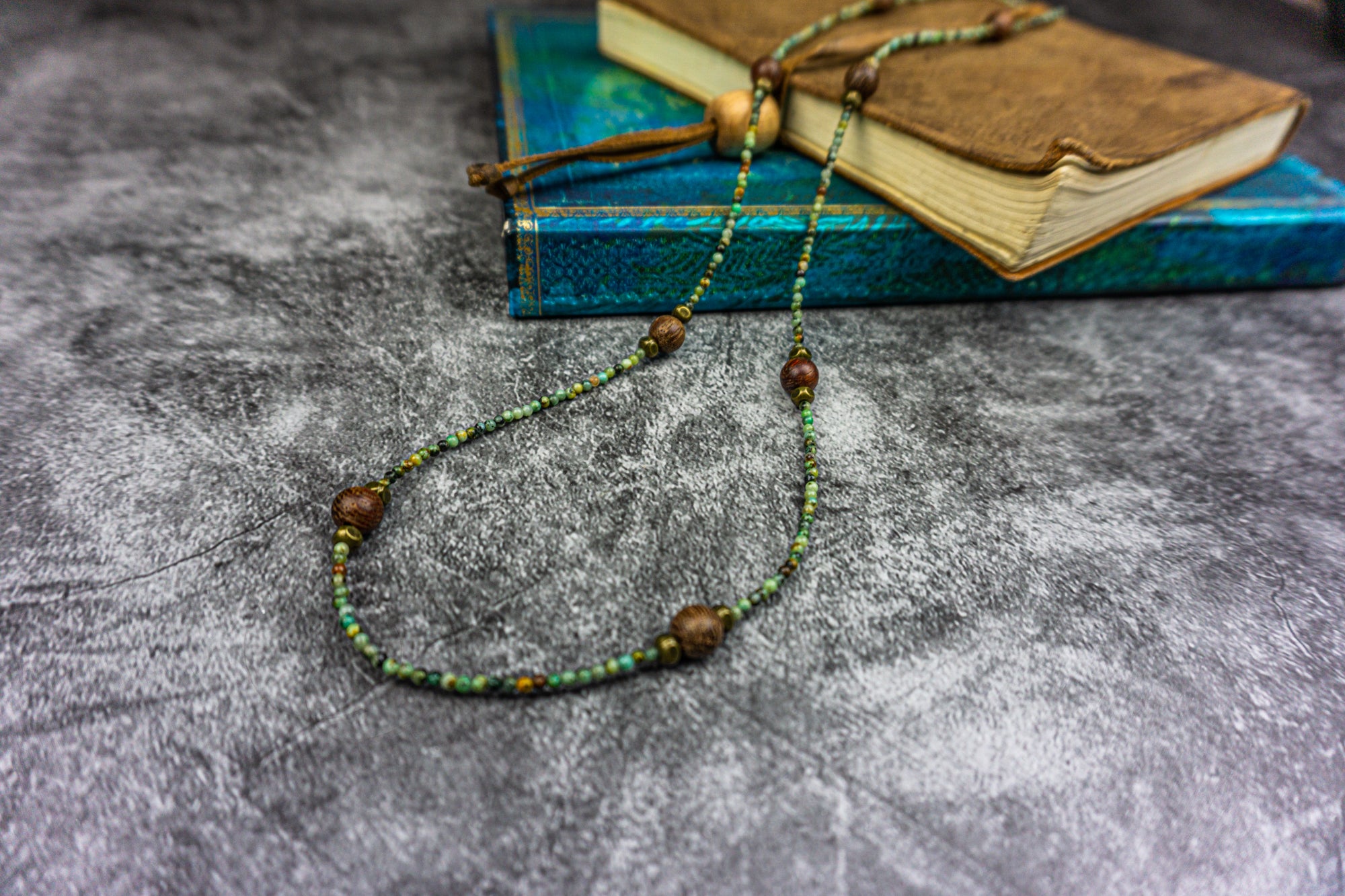 green african turquoise gemstone with wooden beads necklace -wander jewellery