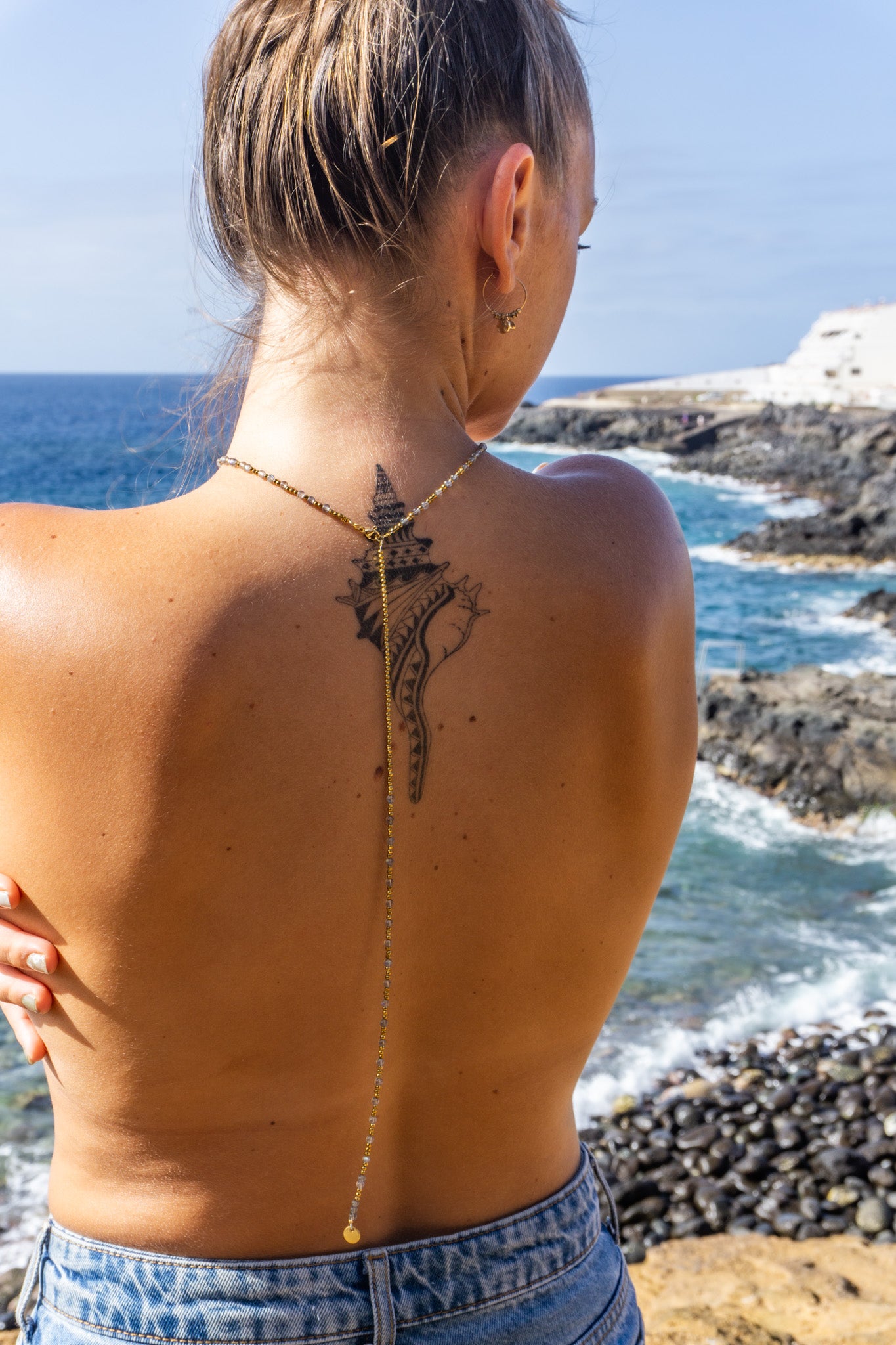 Elegant beaded back chain necklace with labradorite and hematite – Wander Jewellery