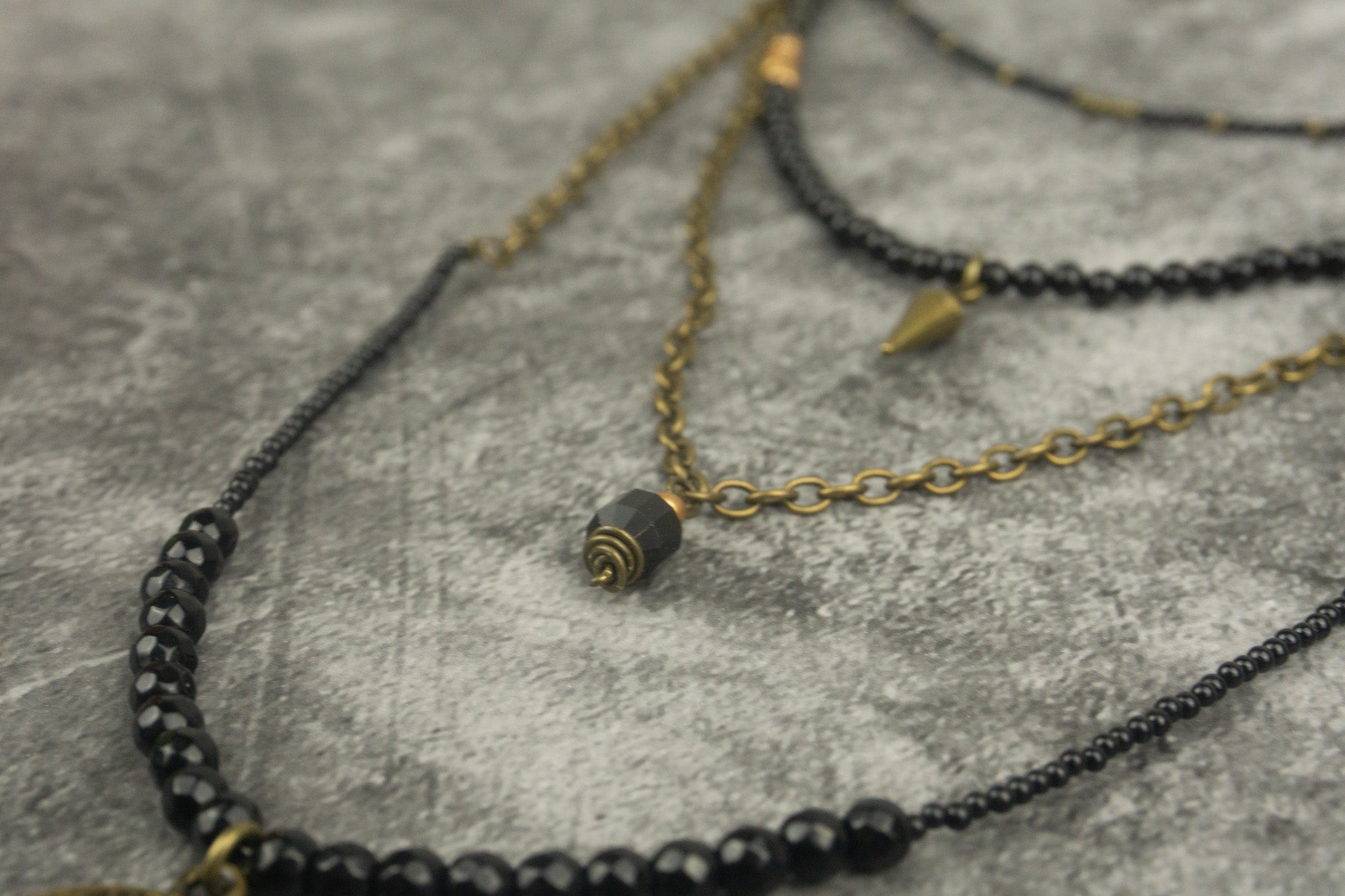 black onyx gemstone bead layered choker necklace set with coin pendant- wander jewellery