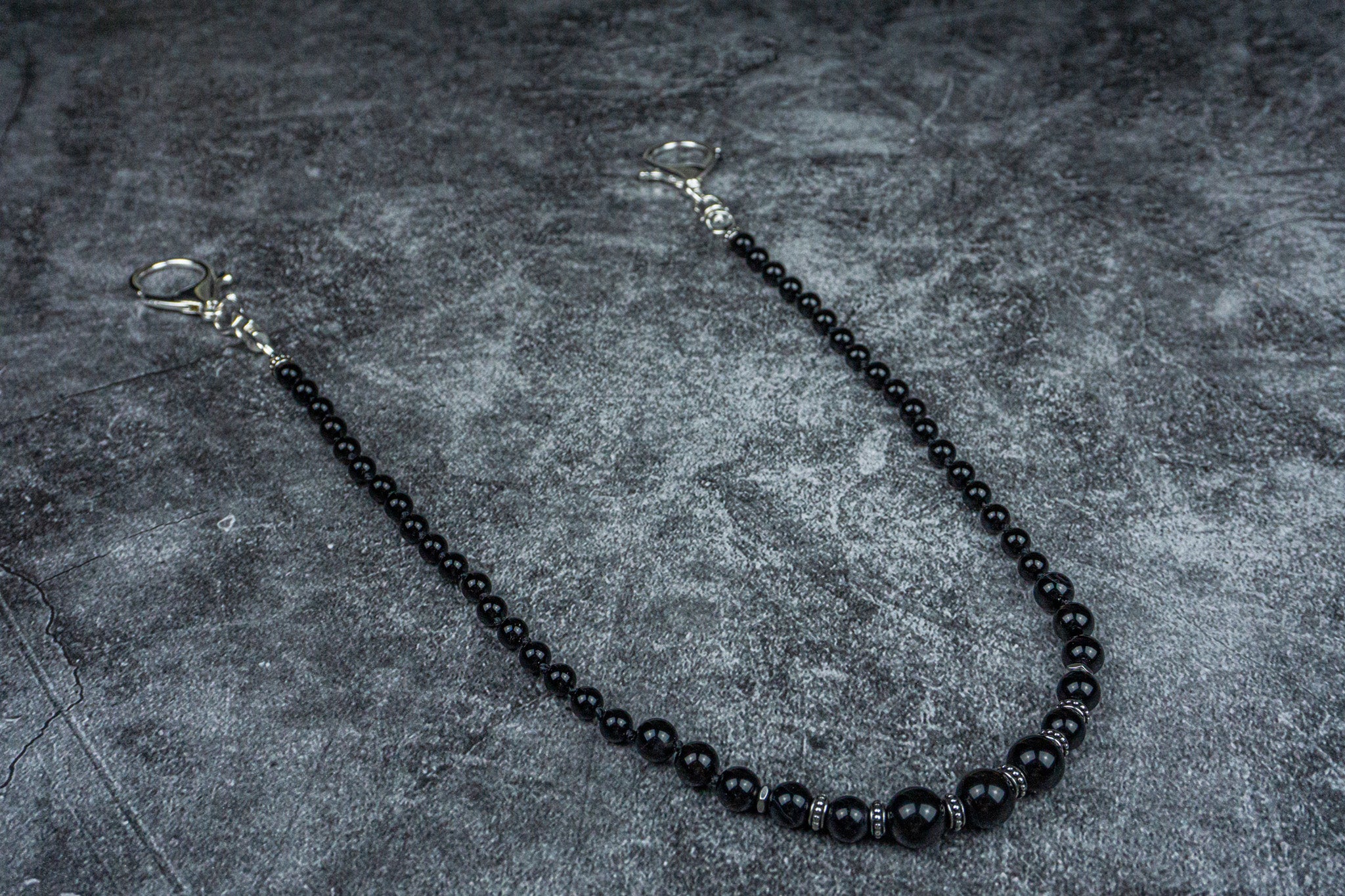 black onyx and stainless steel  keychain- wander jewelery