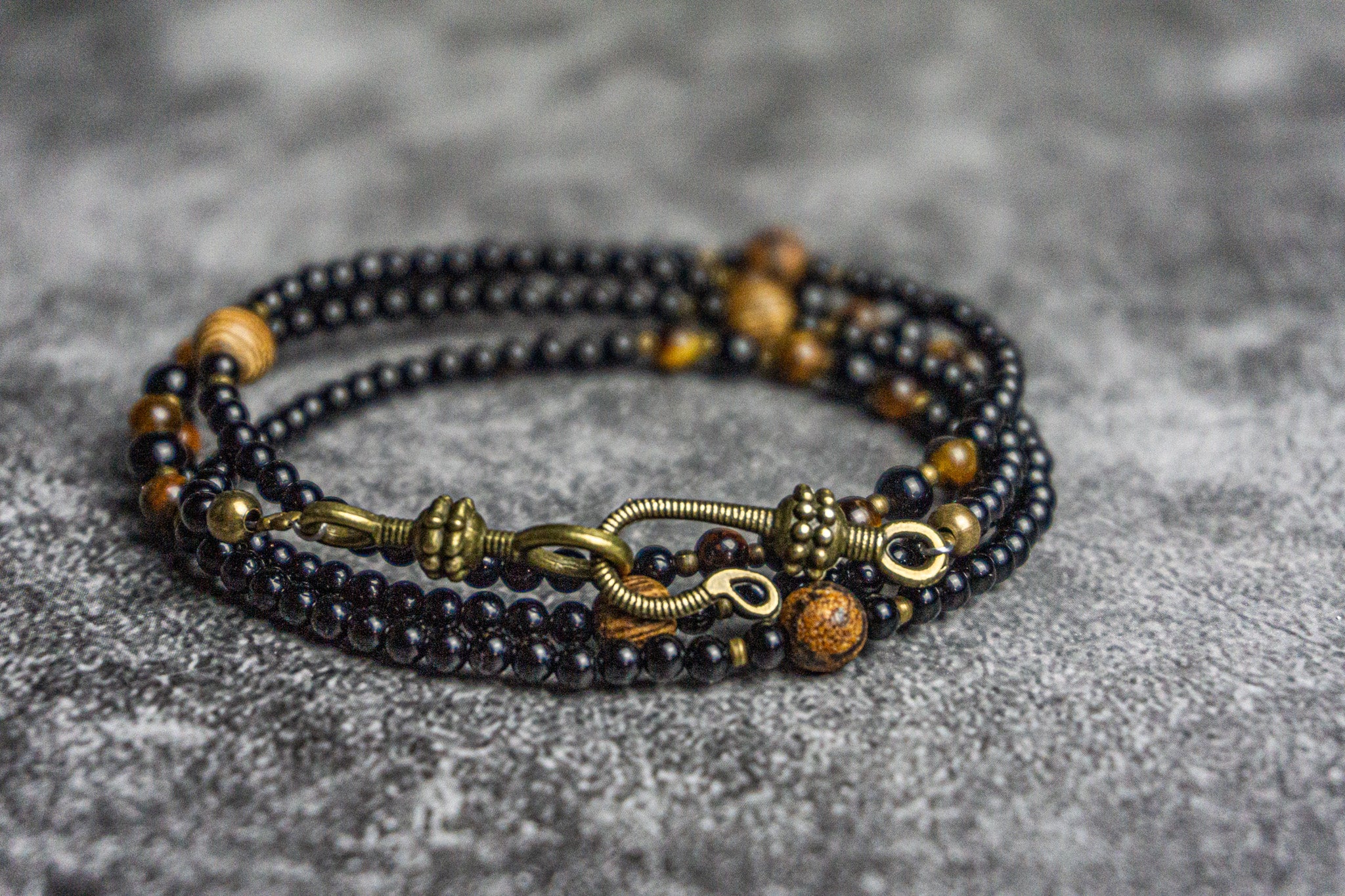 black onyx dainty boho chic wrap bracelet - wander jewellery