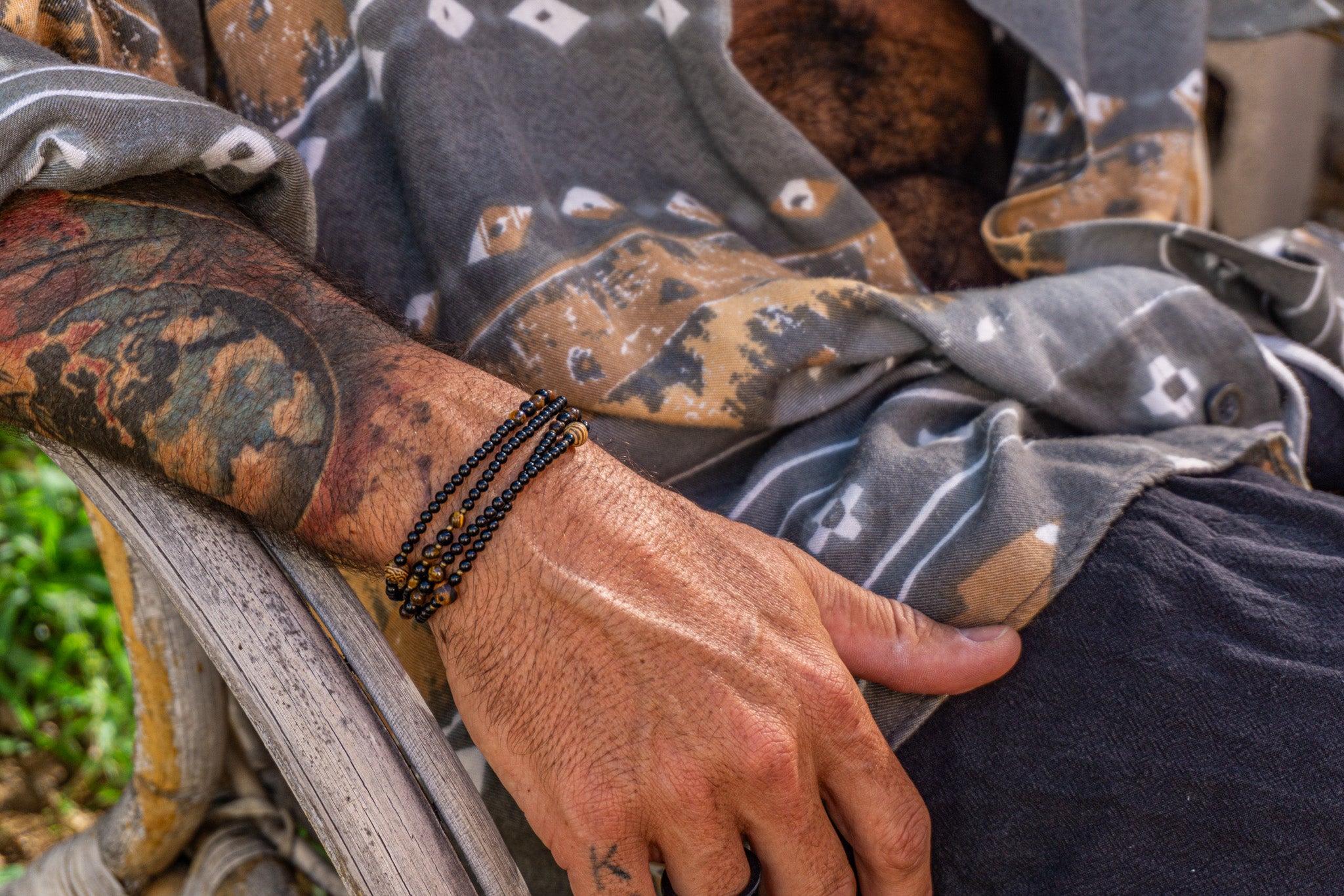 black onyx boho chic wrap bracelet for men- wander jewellery