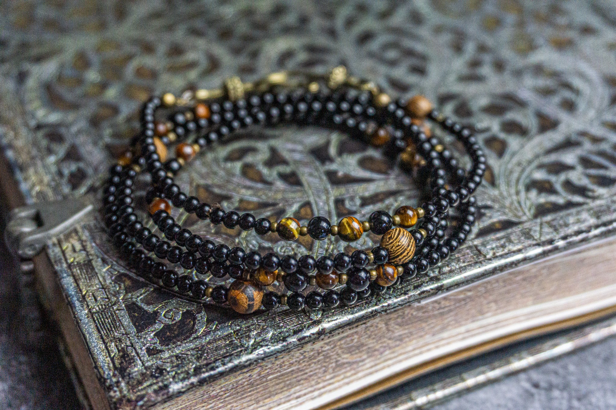 black onyx wrap bracelet set- wander jewellery