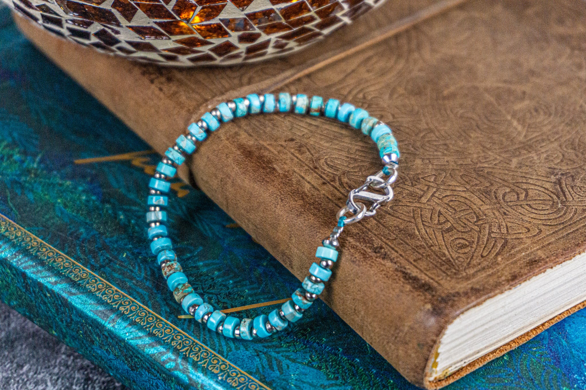 turquoise imperial jasper and stainless steel waterproof bracelet- wander jewellery