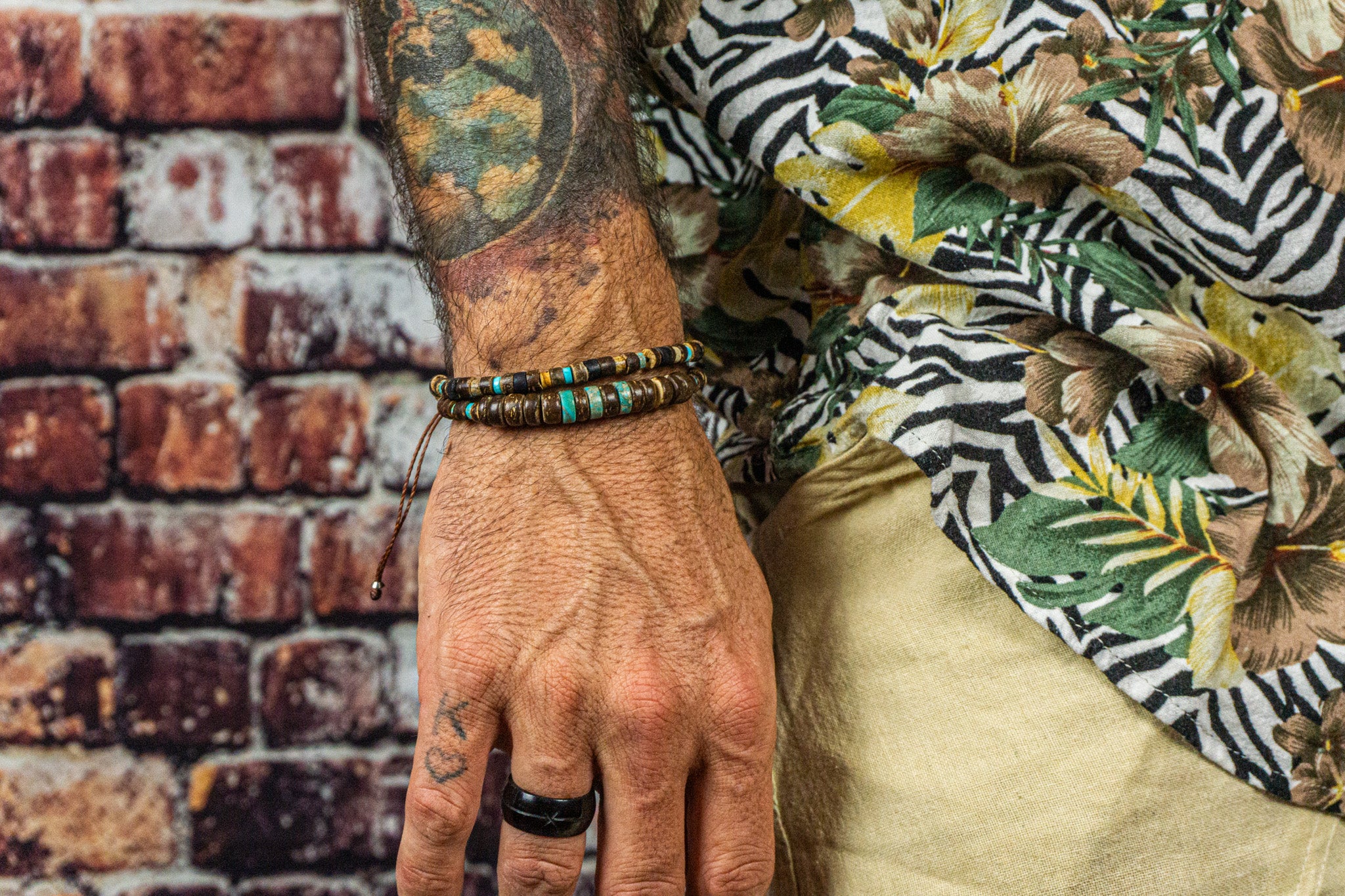 mens coconut and turquoise gemstone bracelet set - wander jewellery