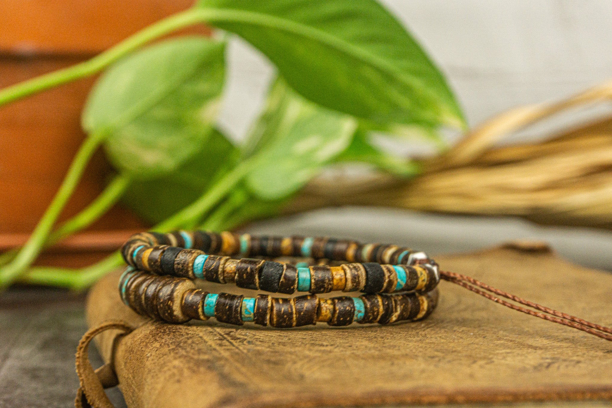 coconut and turquoise gemstone beaded bracelet set - wander jewellery