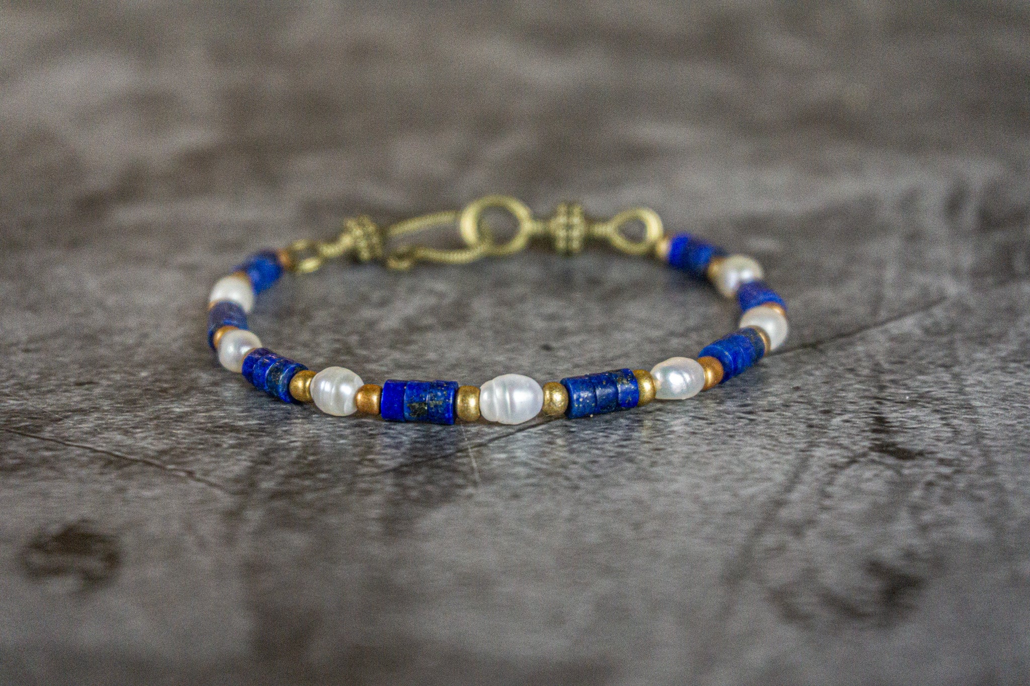 lapis lazuli and pearl beaded bracelet- wander jewellery