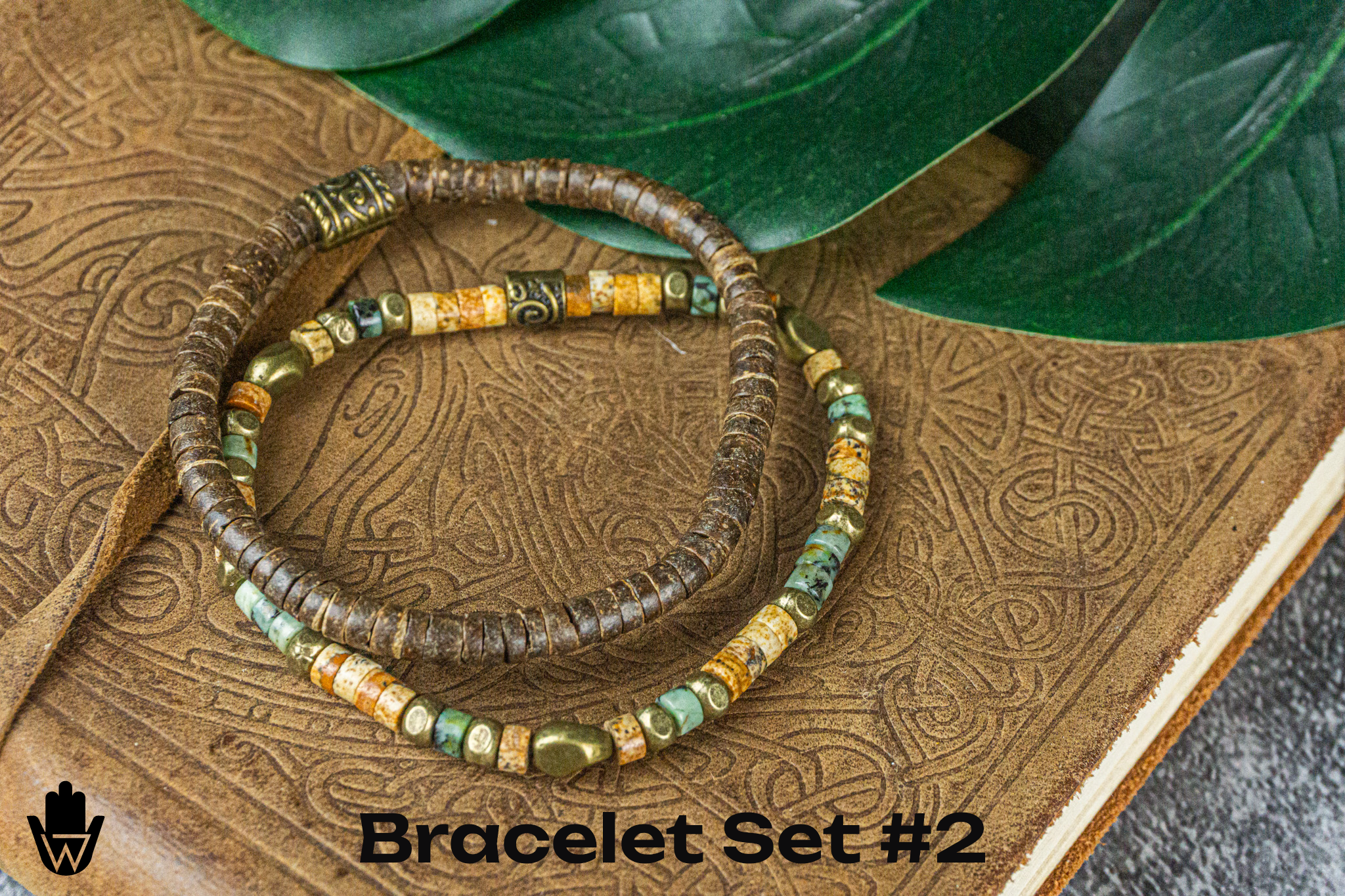 double bracelet set made of natural jasperand coconut- wander jewellery