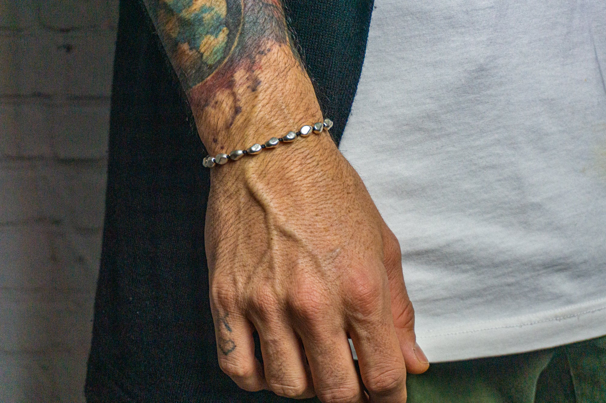mens minimalist silver beaded bracelet- wander jewellery