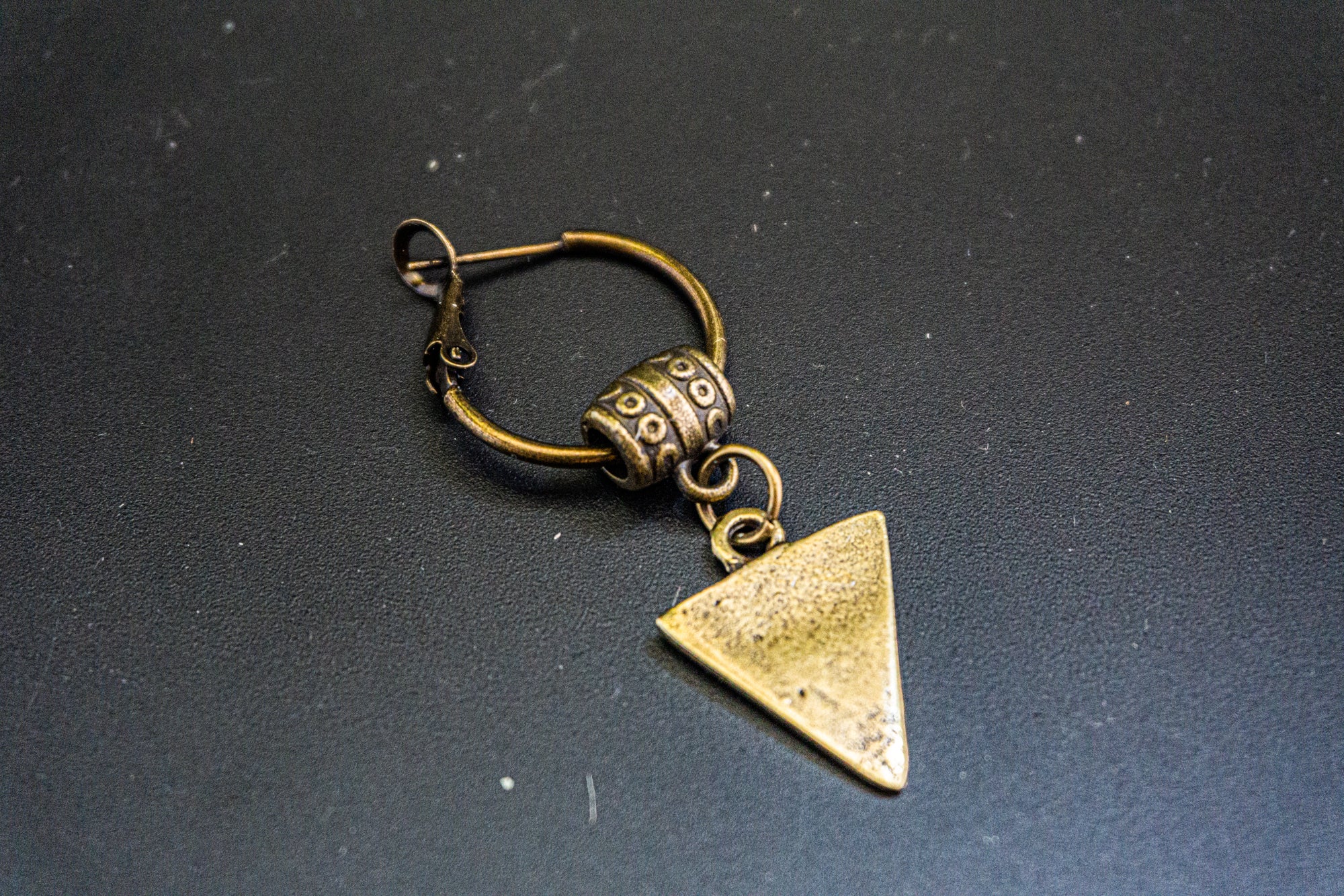 hoop earring with dangle antique bronze triangle- waner jewellery