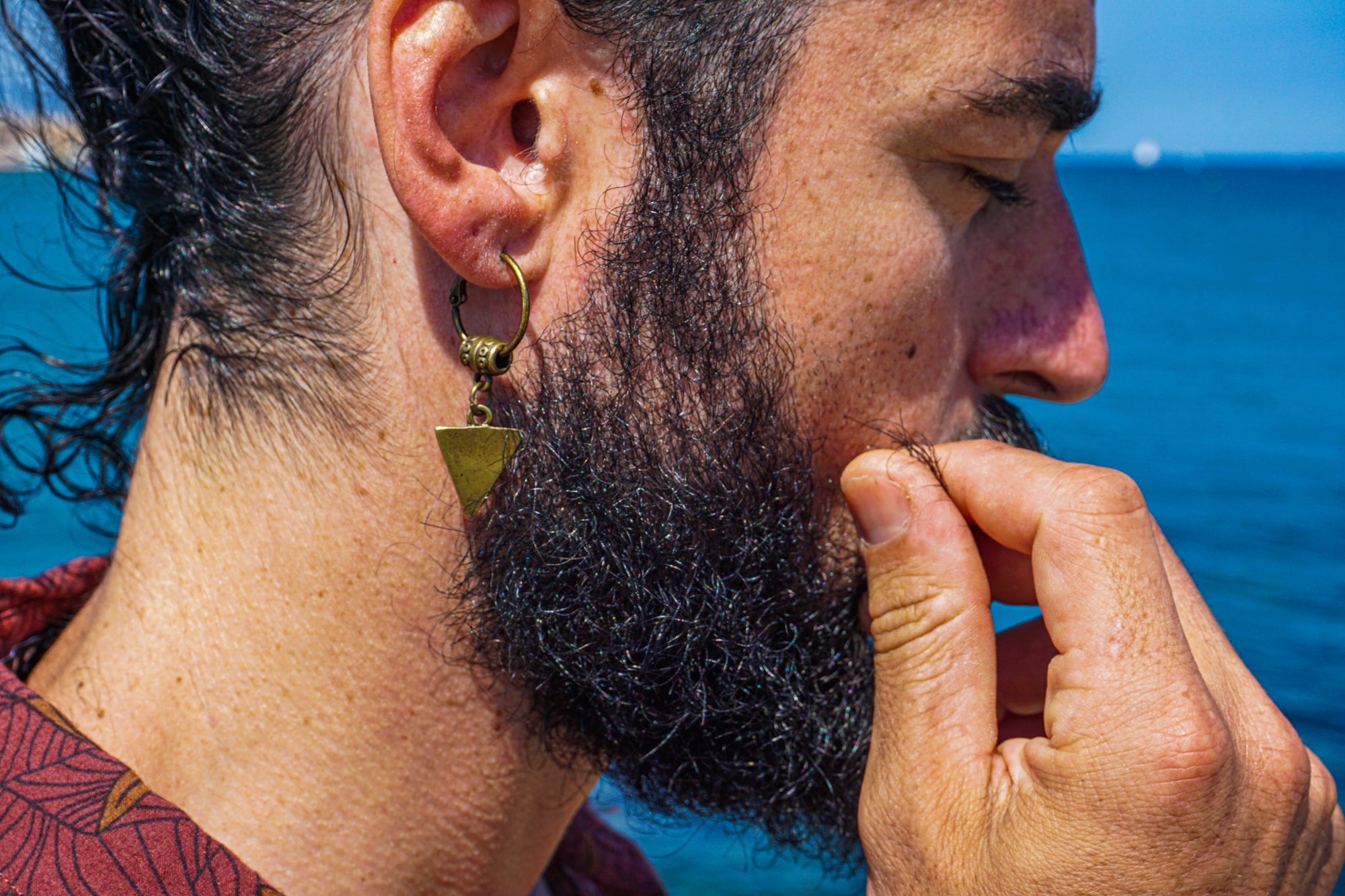 mens hoop earring with antique bronze triangle- waner jewellery