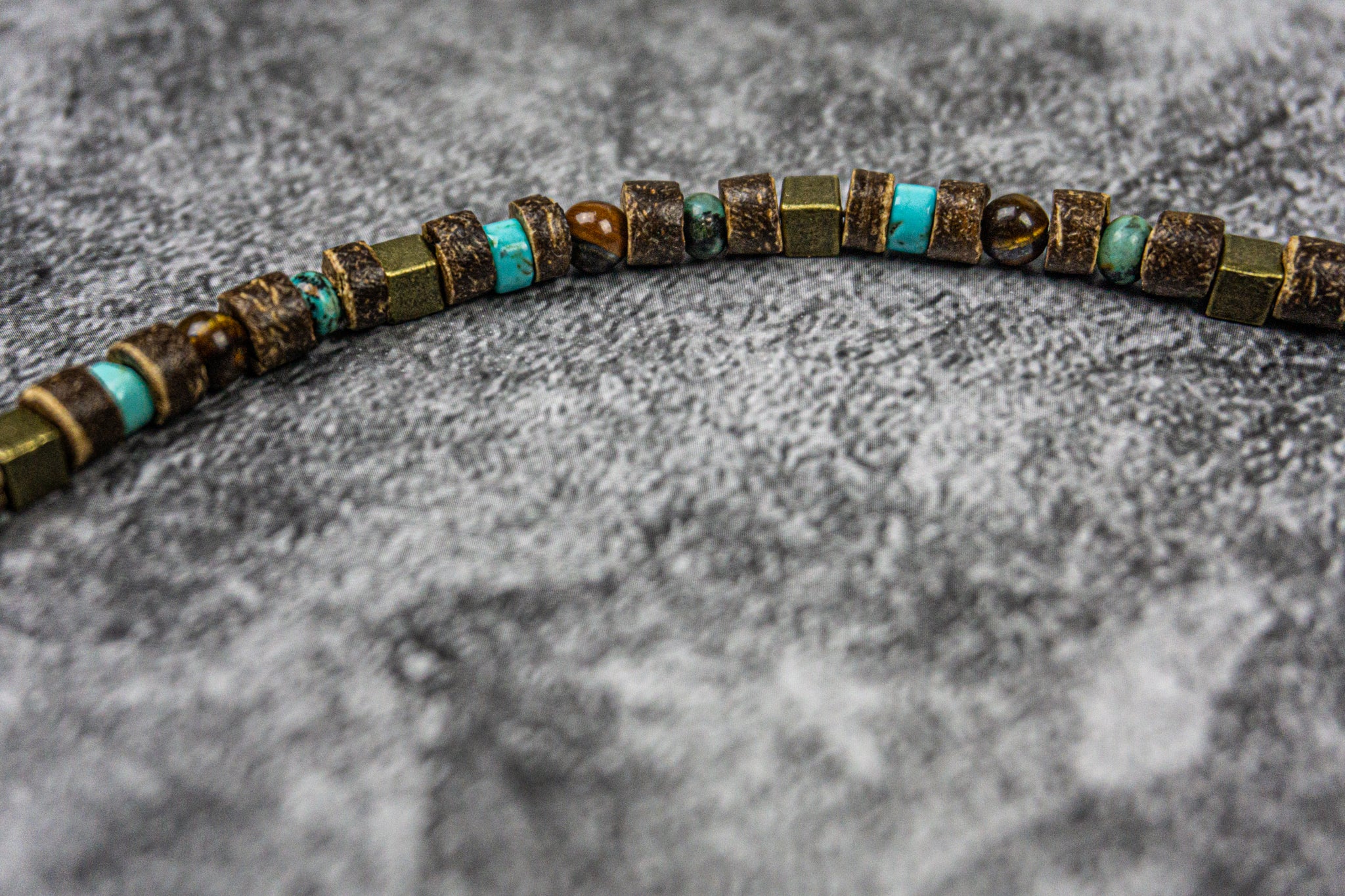 wooden bead and turquoise jasper, tiger eye gemstones choker necklace- wander jewellery