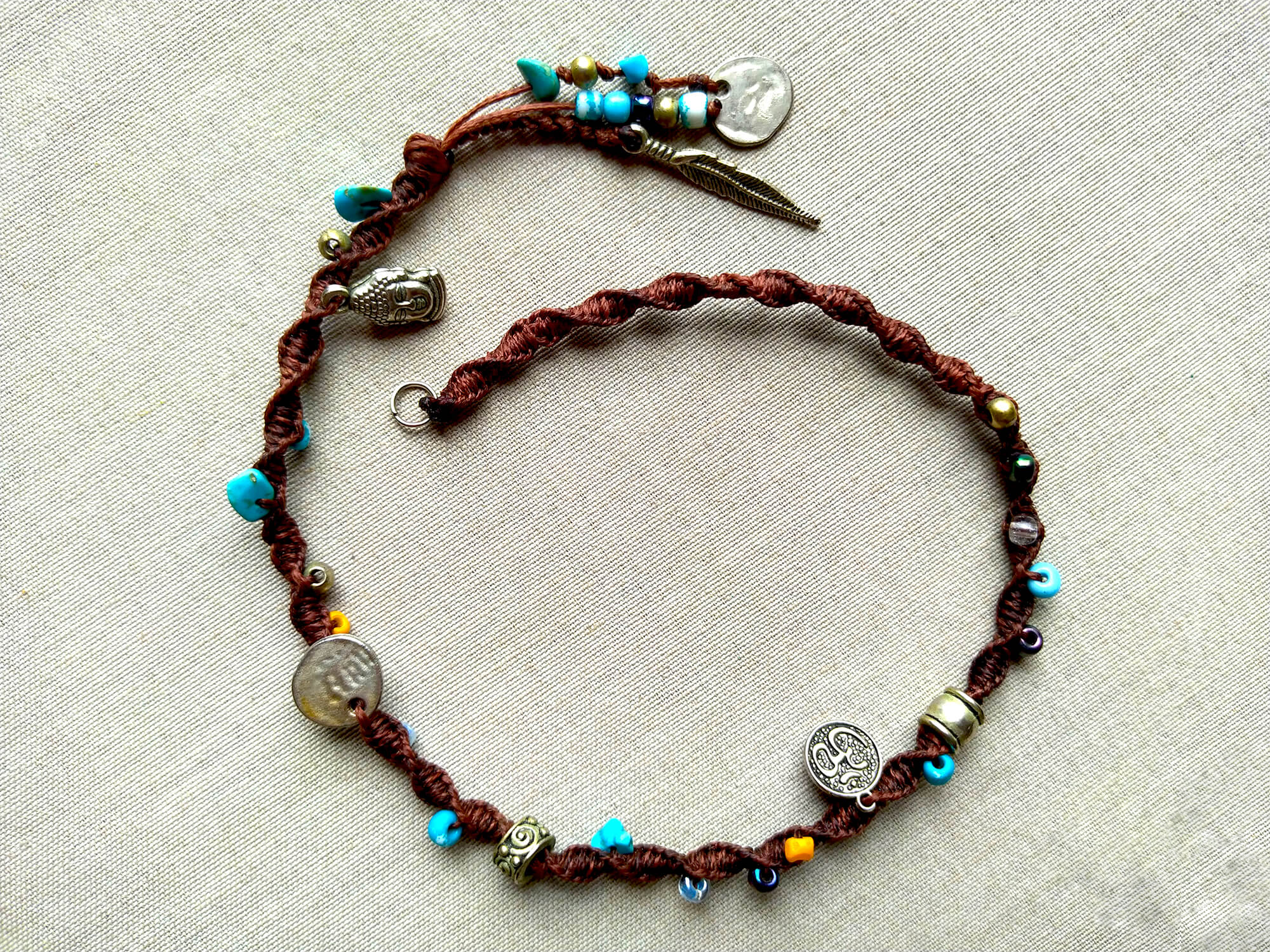 womens boho hairwrap with colorful beads and silver charms- wander jewellery