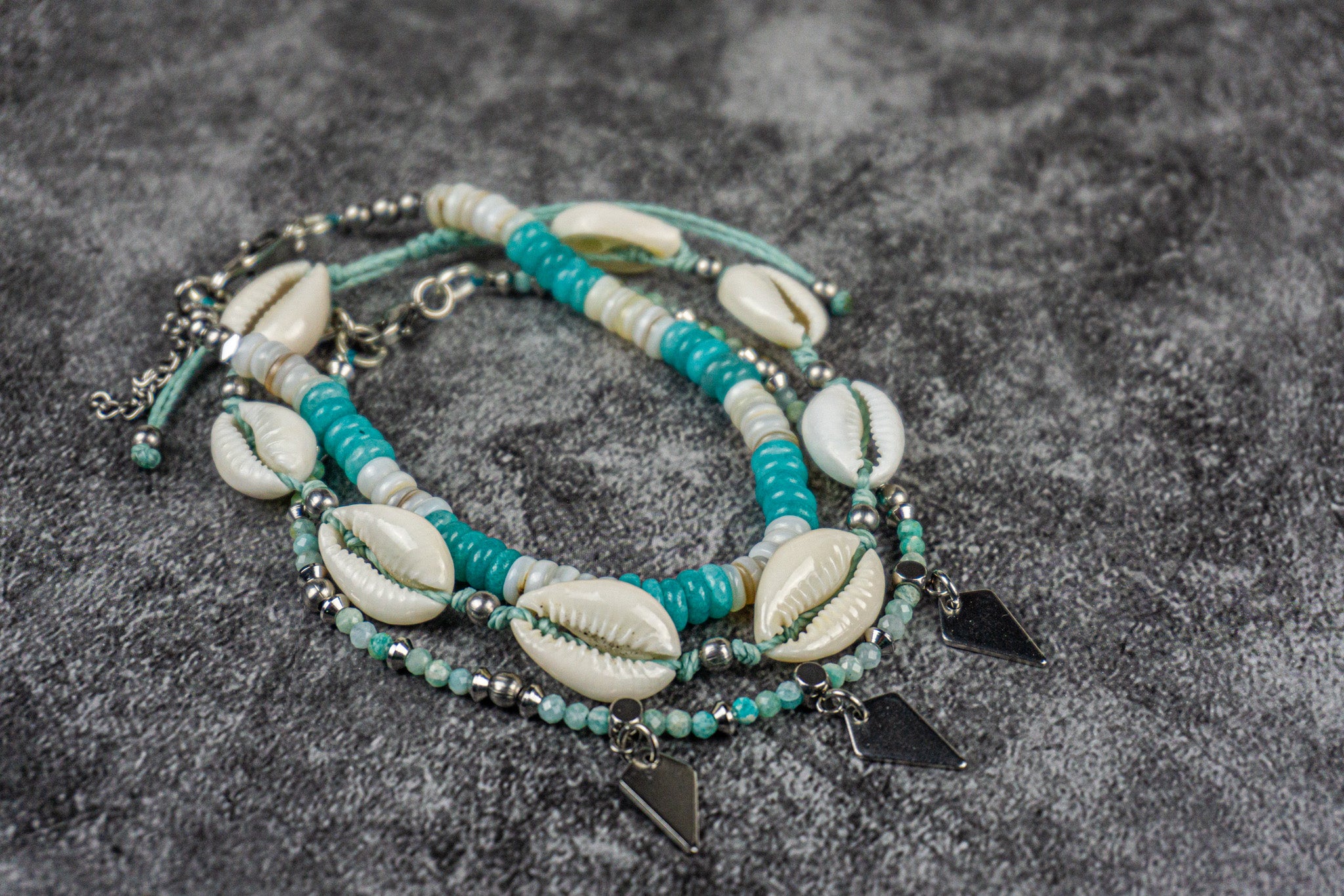 seashell and gemstone beaded anklets - wander jewellery